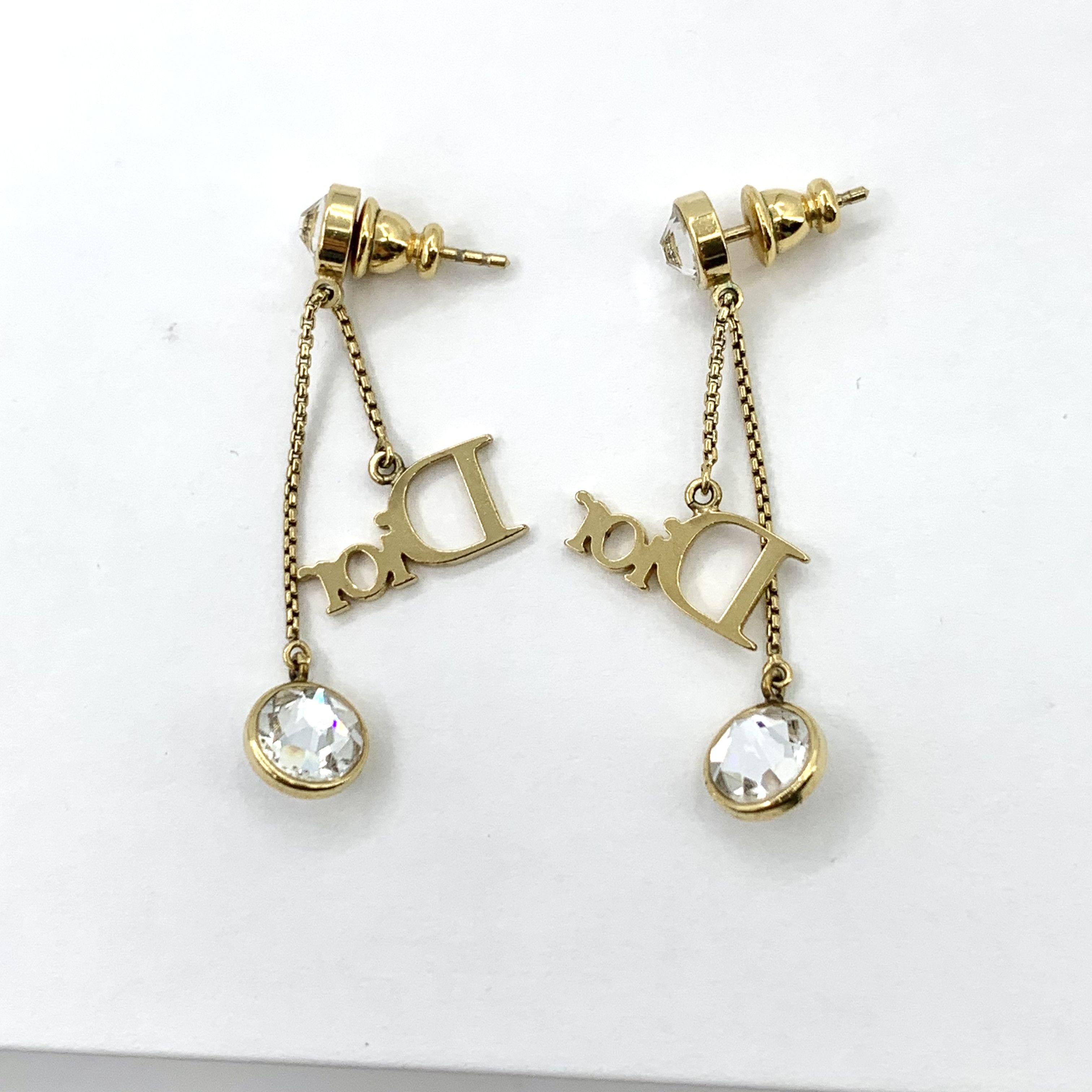 Dior Christian Dior Gold Crystal Letter Chain Earrings 4cm Size ONE SIZE - 6 Thumbnail