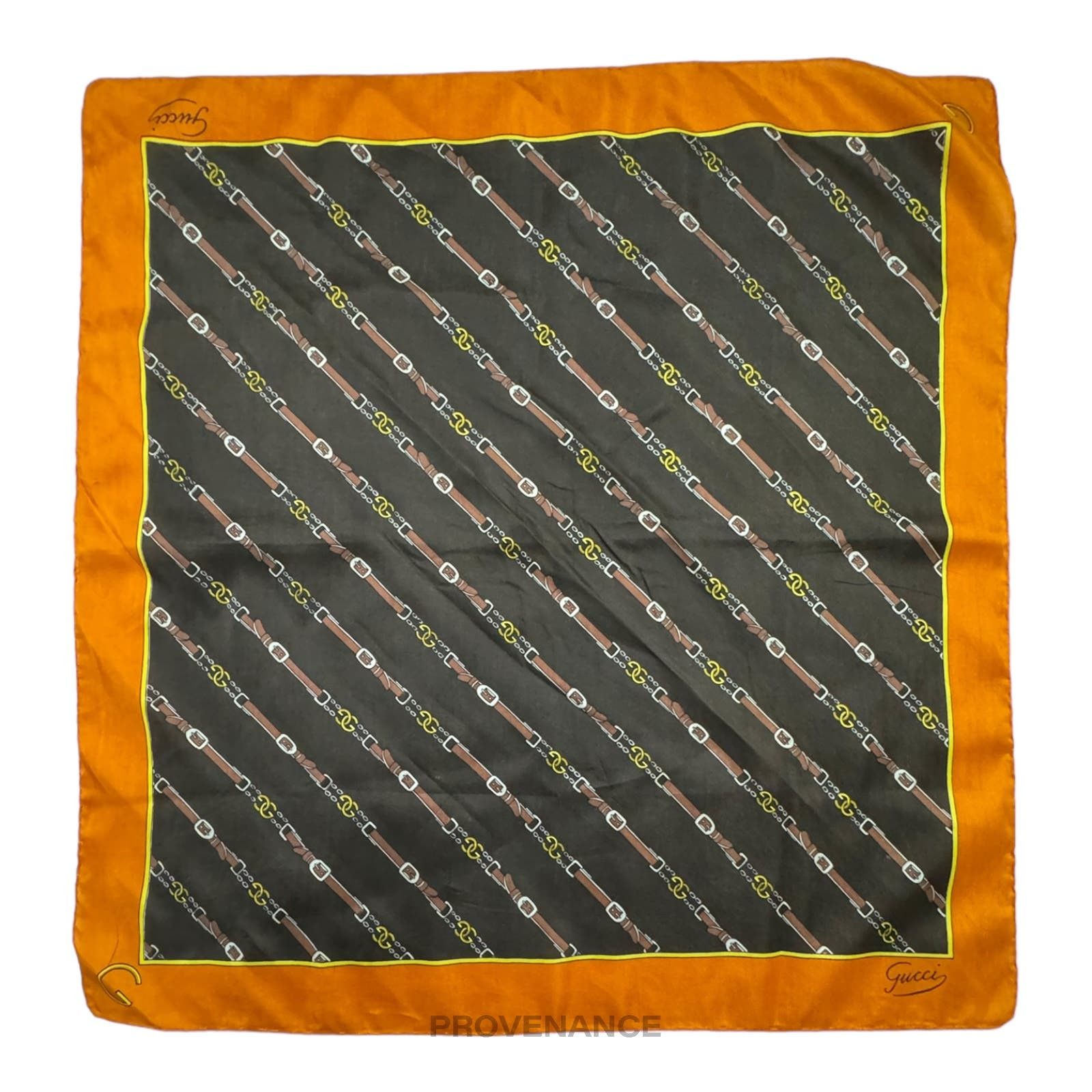 image of Gucci GG Logo Belt Silk Scarf 54 - Chocolate/orange in Black, Women's