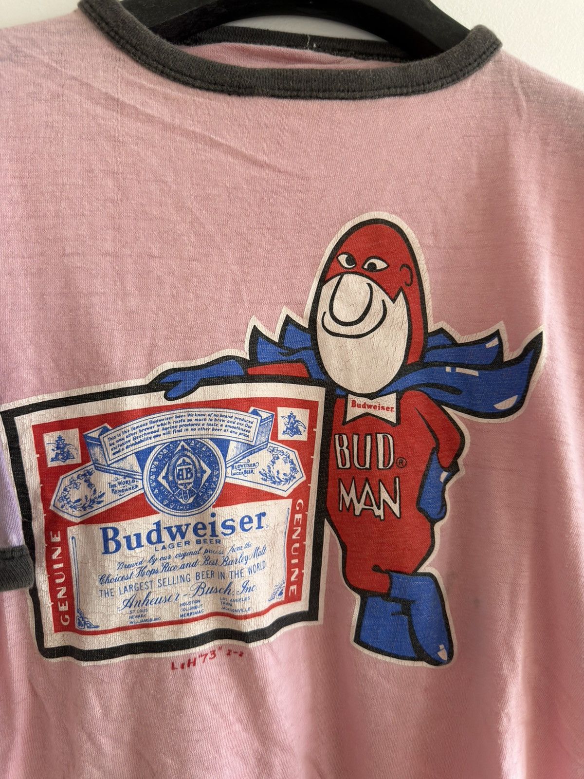 Budweiser *RARE* 1973 70s BUDWEISER BUD MAN BEER TWO TONE RINGER TEE Size US M / EU 48-50 / 2 - 2 Thumbnail