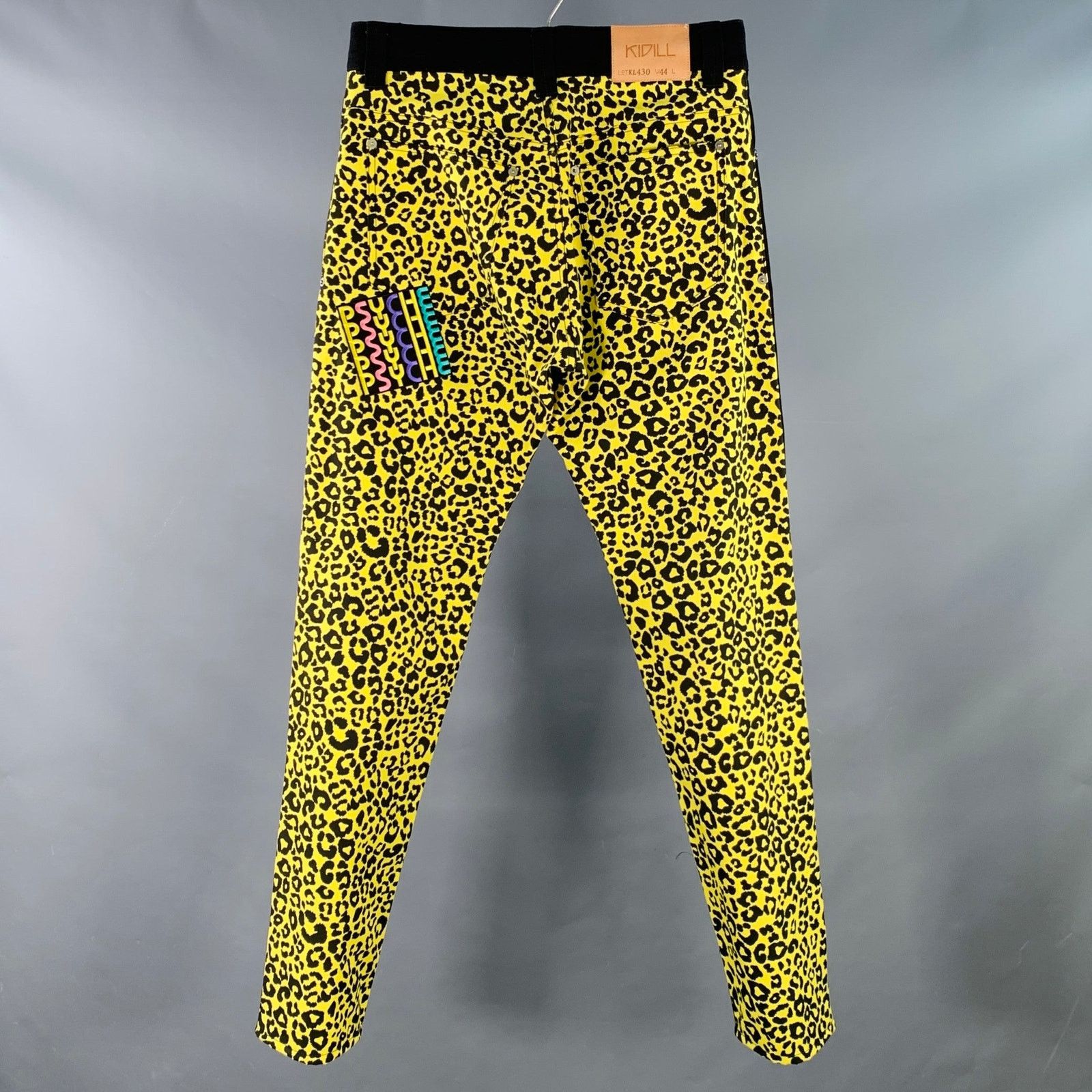 KIDILL Black Yellow Mixed Fabrics Cotton Slim Tapered Zip Fly Jeans Size US 28 / EU 44 - 3 Thumbnail
