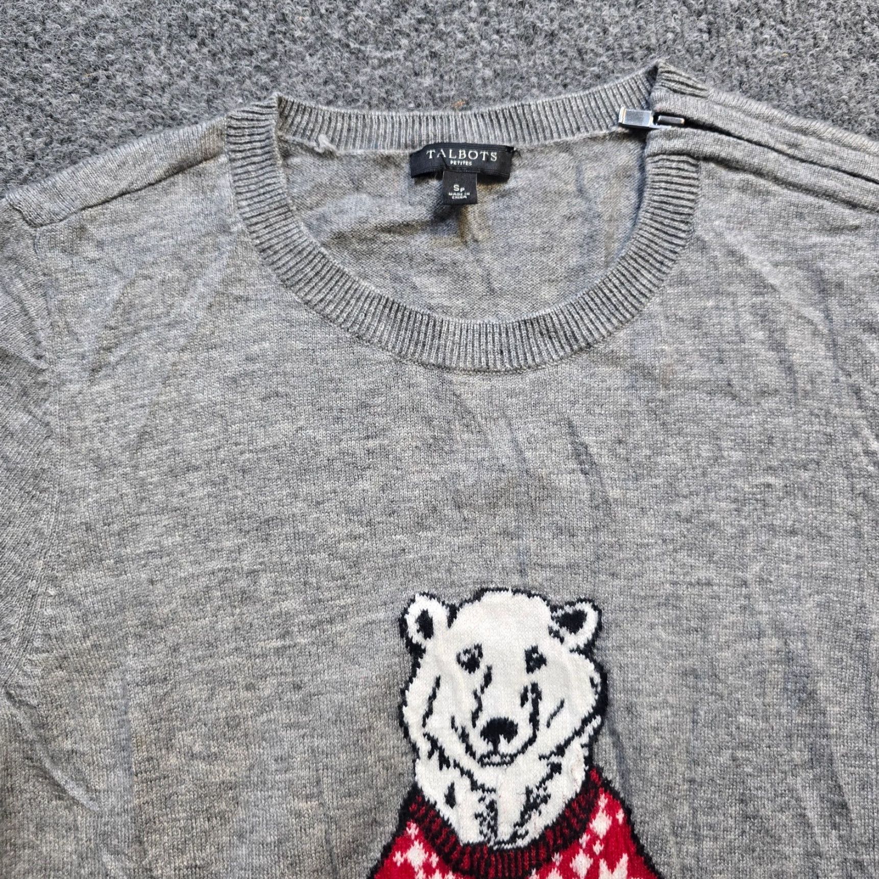 Talbots Talbots Sweater Top Women Small Petite Gray Polar Bear Fair Isle Casual Holiday Size S / US 4 / IT 40 - 2 Thumbnail