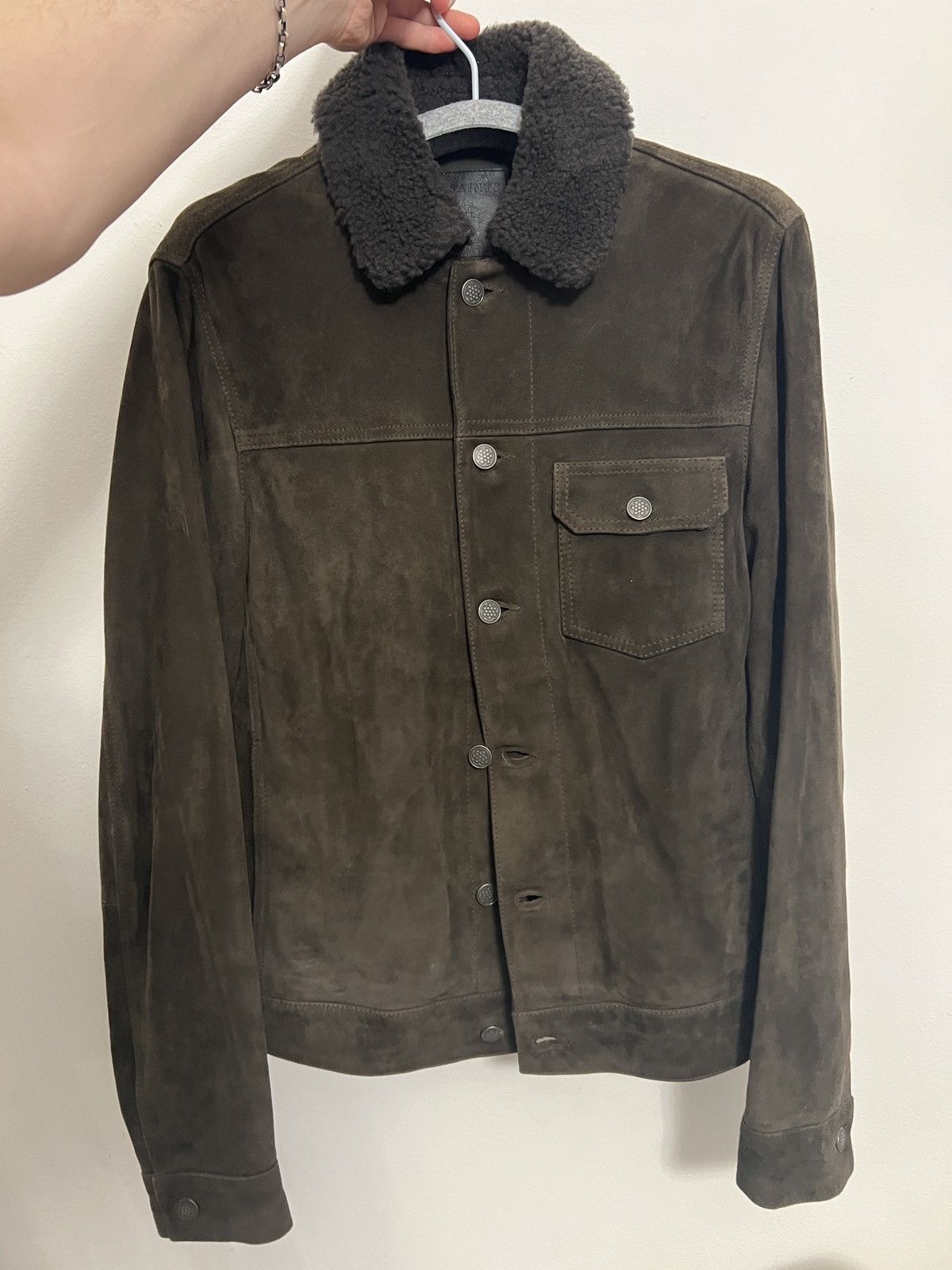 Image of Allsaints Suede Wilson Jacket With Shearling Collar in Brown, Men's (Size Small)