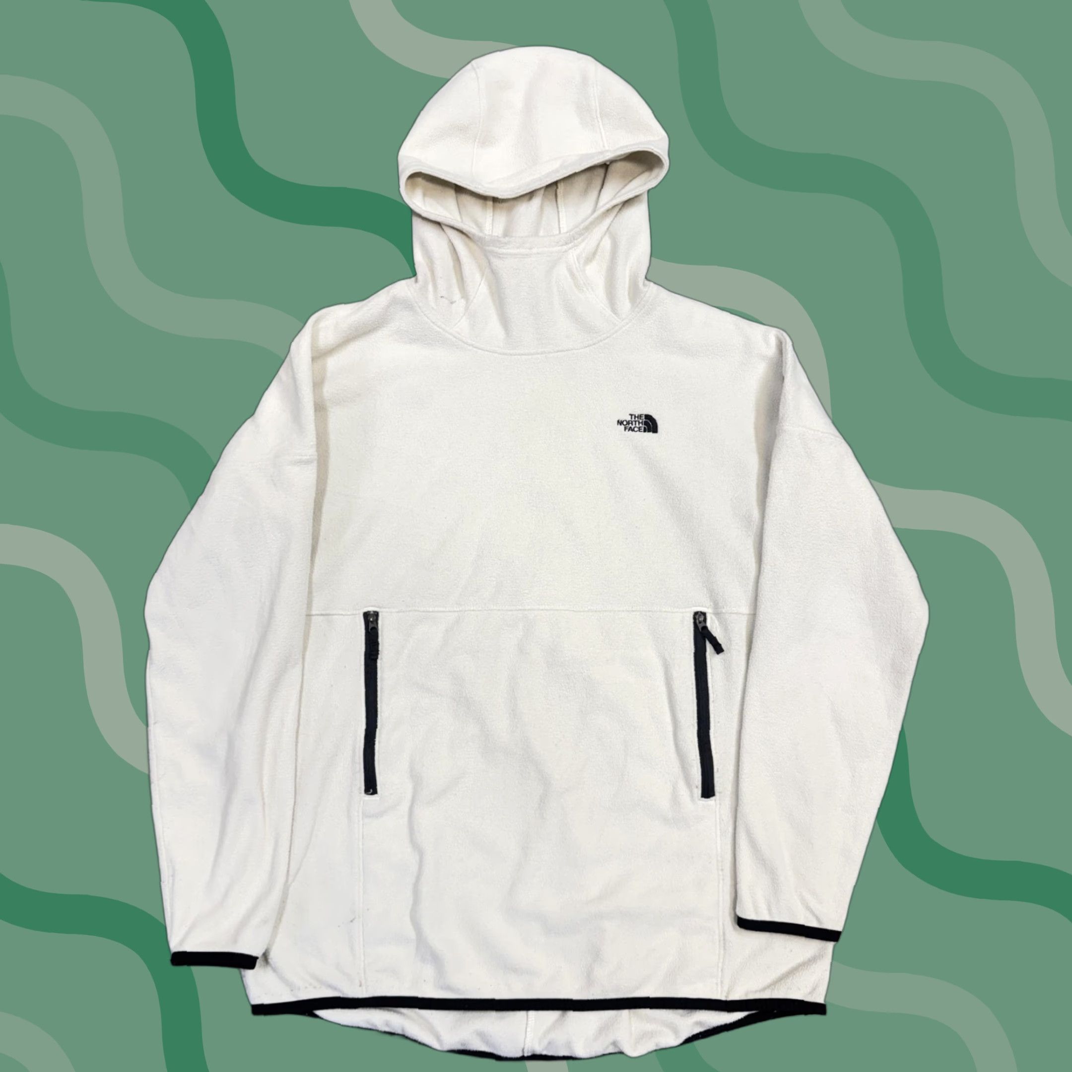 The North Face VINTAGE The North Face Hoodie Womens L White Fleece Pullover Logo Pockets Zip Crew Neck Size L / US 10 / IT 46 - 1 Thumbnail