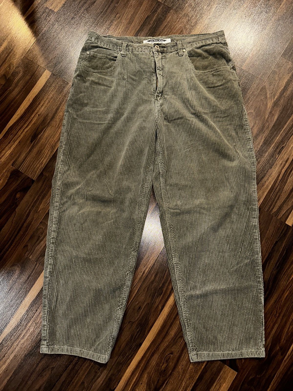 image of VTG 90's Y2K Anchor Blue Sup Baggy Cord Skateboard Rave Pants in Faded Olive, Men's (Size 38)