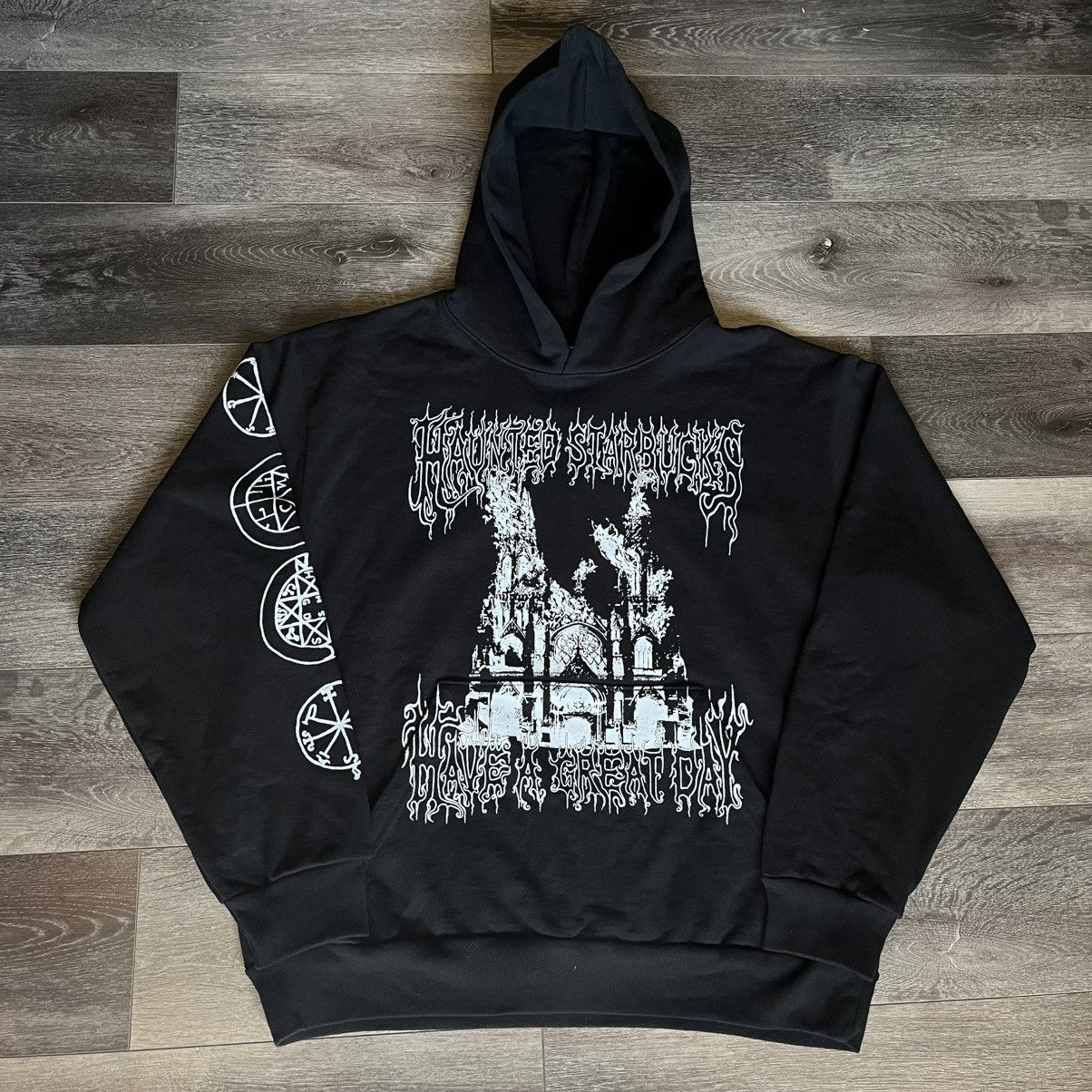 Pre-owned Haunted Starbucks X Individual Designer Haunted Starbucks X Have A Great Day Nyc Black Metal Hoodie