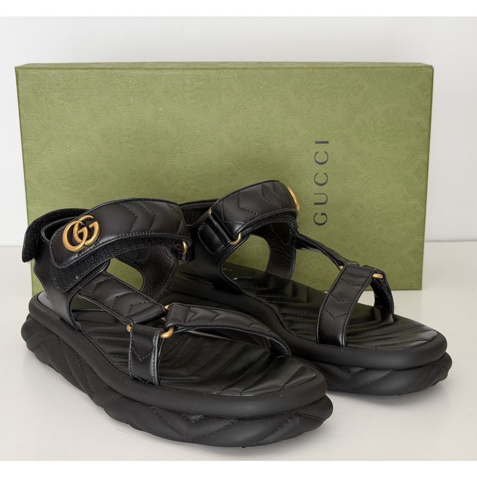 Gucci Gucci GG Quilted Open Toe Black Leather Sandals 10 US 776936 Size US 10 / IT 40 - 16 Thumbnail