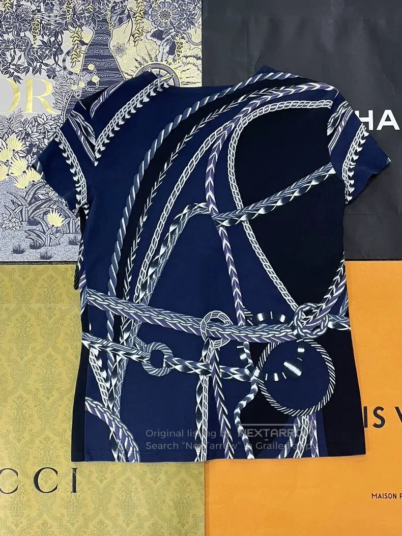 Hermes Hermes Blue and Black Chain Printed Short Sleeve T-Shirt Size XXS / US 00 / IT 34 - 2 Thumbnail