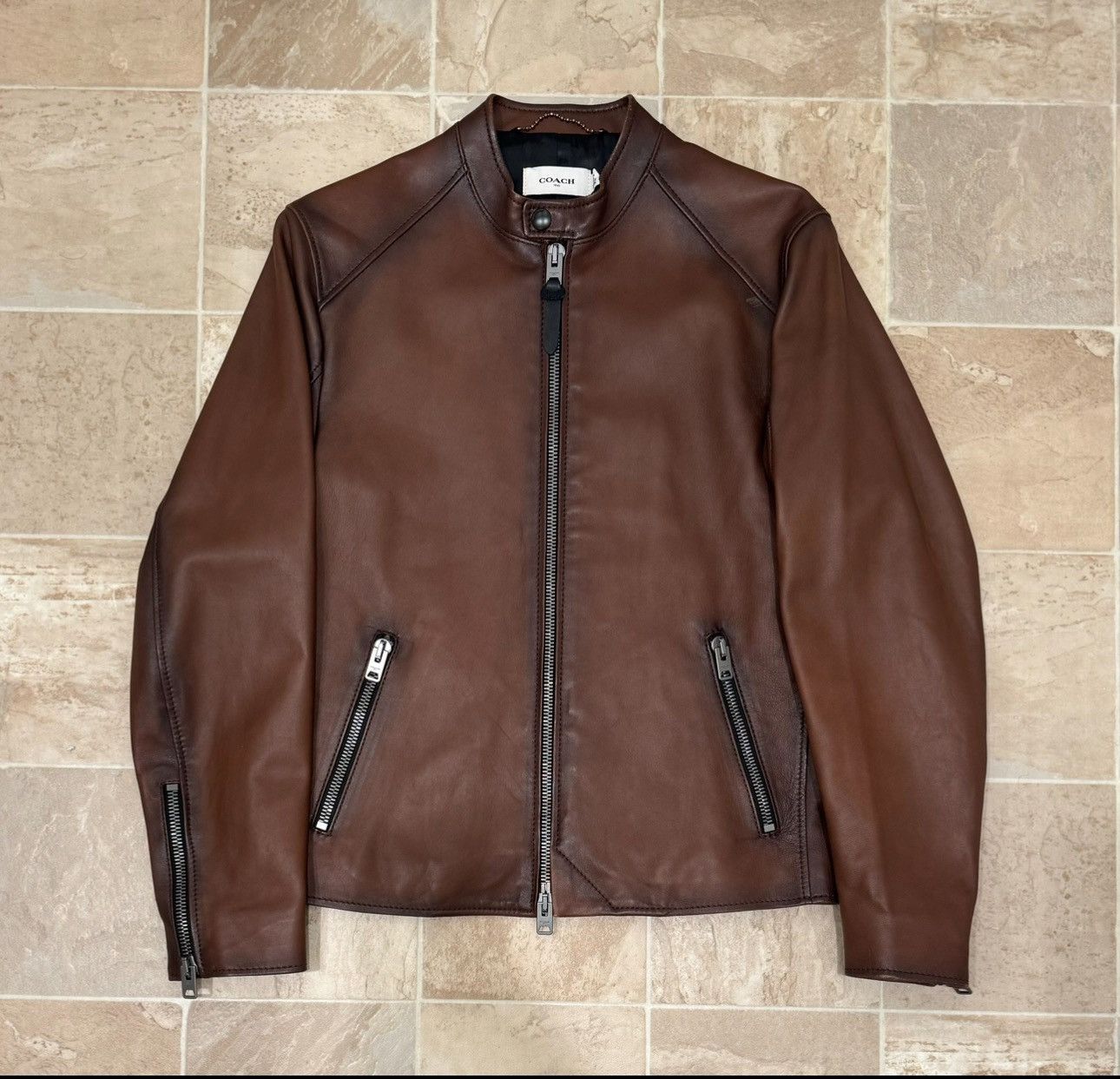 image of Coach Leather Jacket in Brown, Men's (Size Small)