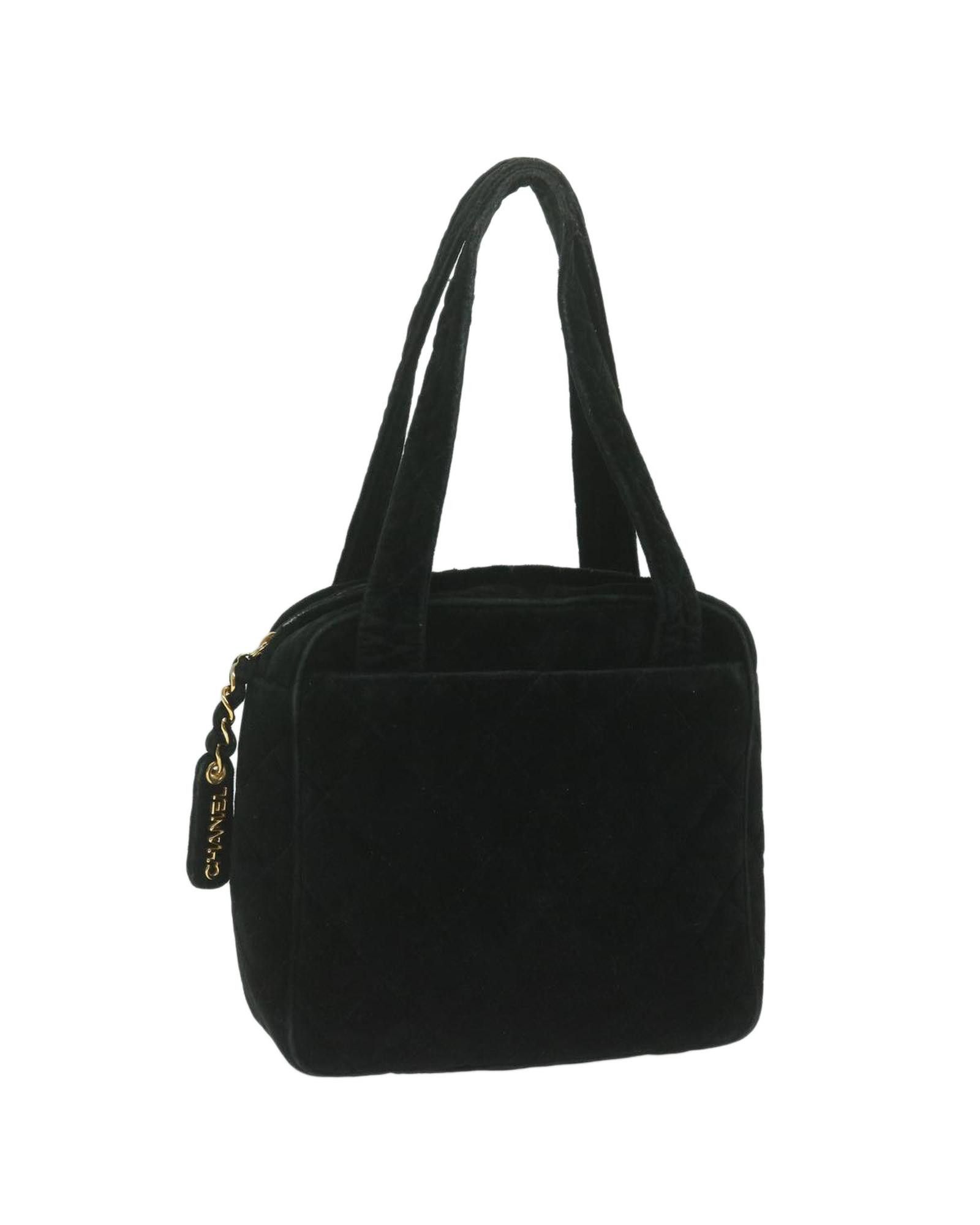 image of Authentic Black Velour Chanel Handbag With Cc Logo, Women's