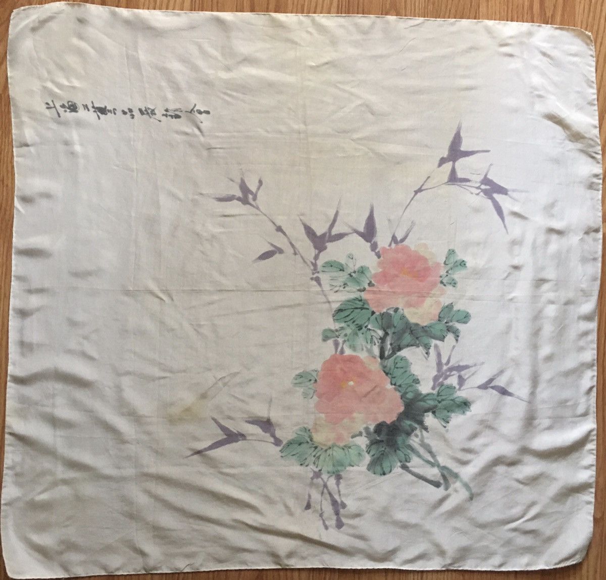 Japanese Brand FLOART’S Vintage Rose Floral Shanghai Silk Scarf Size ONE SIZE - 1 Thumbnail
