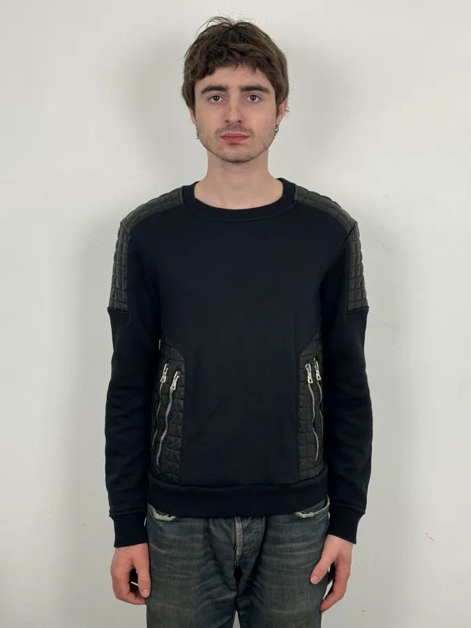 Balmain 2010s Balmain Black Quilted Leather Pocket Sweater Size US M / EU 48-50 / 2 - 2 Thumbnail
