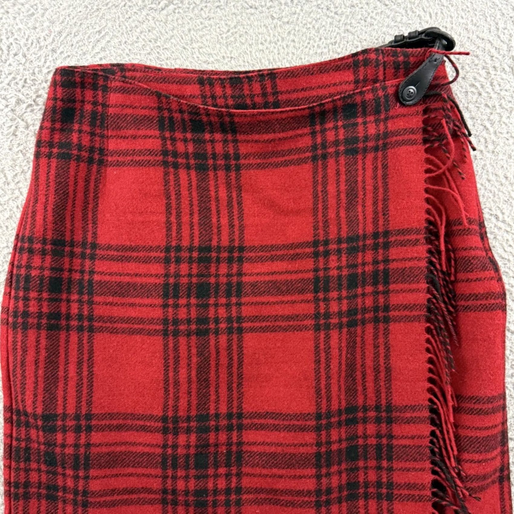Eddie Bauer VTG Eddie Bauer Skirt Women 14 Wool Plaid Wrap Fringed Red 36" Vintage 80s 90s Grunge Preppy Academia Scotland Womens Size 36" / US 14 / IT 50 - 3 Thumbnail