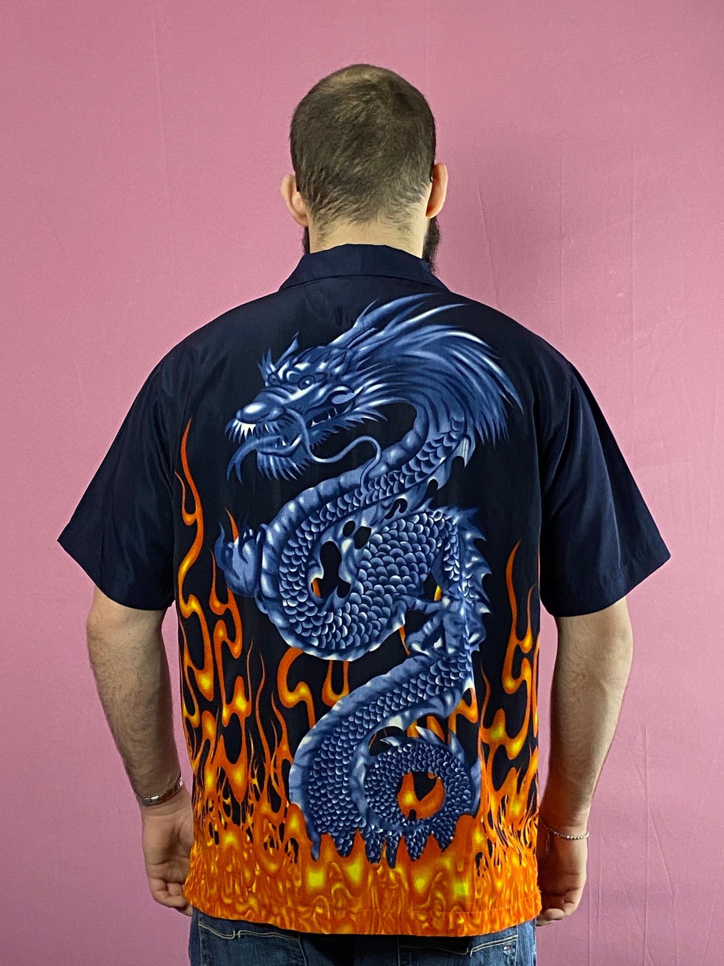 Designer Men's Flame Chinese Dragon Print Short Sleeve Shirt - M Size US M / EU 48-50 / 2 - 4 Thumbnail