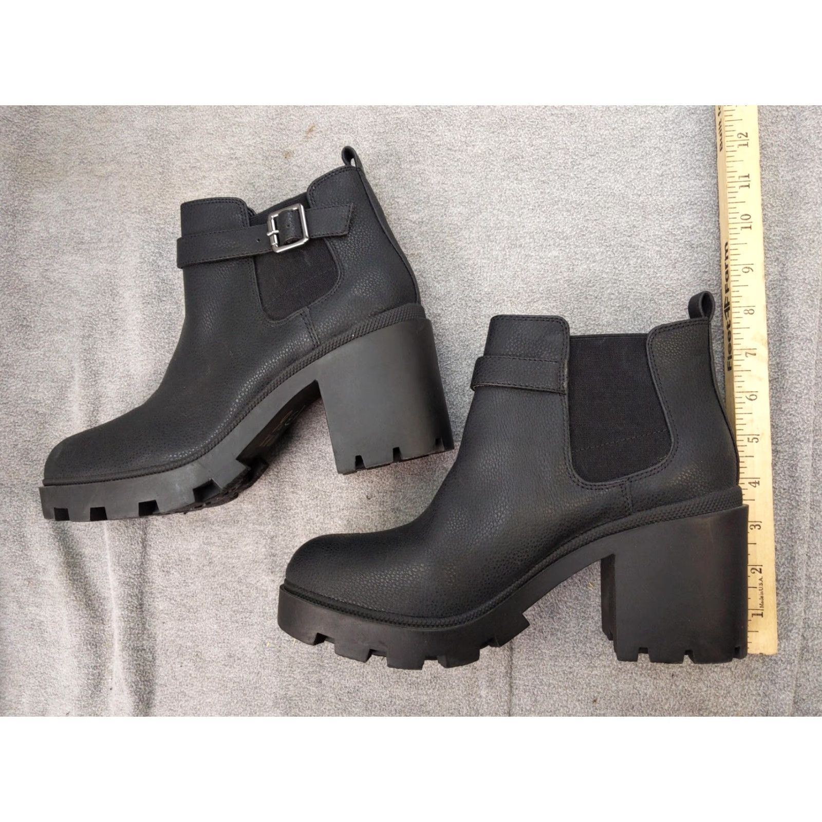 Vintage Mix No. 6 Boots Womens 9 Black Chelsea Lug Sole Ankle Buckle Block Heel Casual Winter Shoes Size US 9 / IT 39 - 2 Thumbnail