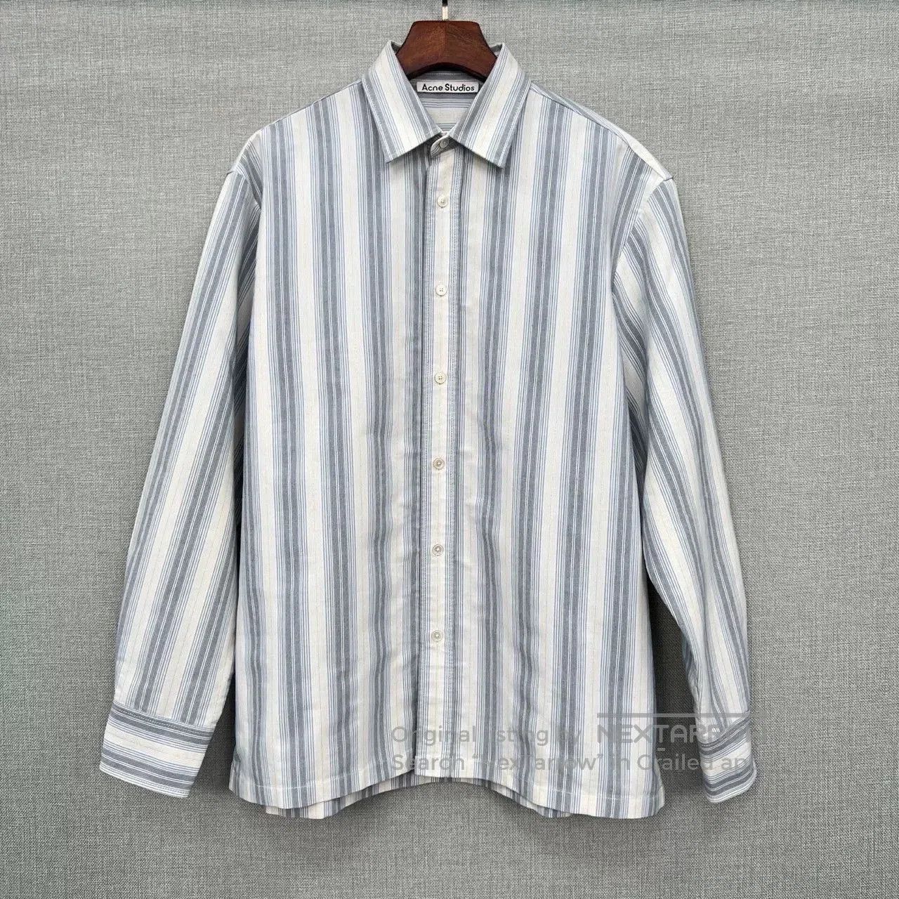 Acne Studios Acne Studios Gray-Blue Gold Stripe Shirt. Size US S / EU 44-46 / 1 - 1 Thumbnail