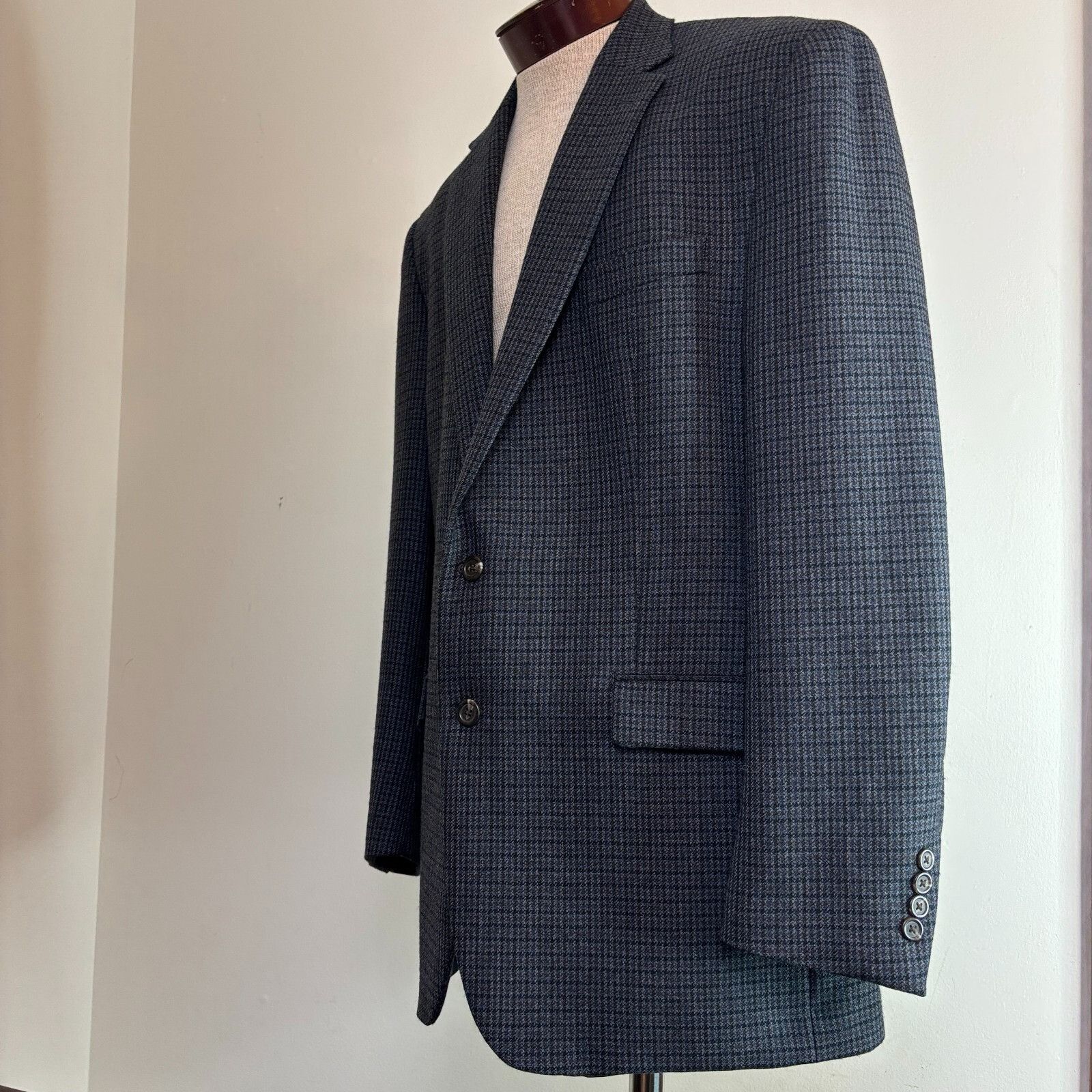 Chaps CHAPS 48L Houndstooth Sport Coat Blazer 100% Lambswool Blue Size 48R - 6 Thumbnail