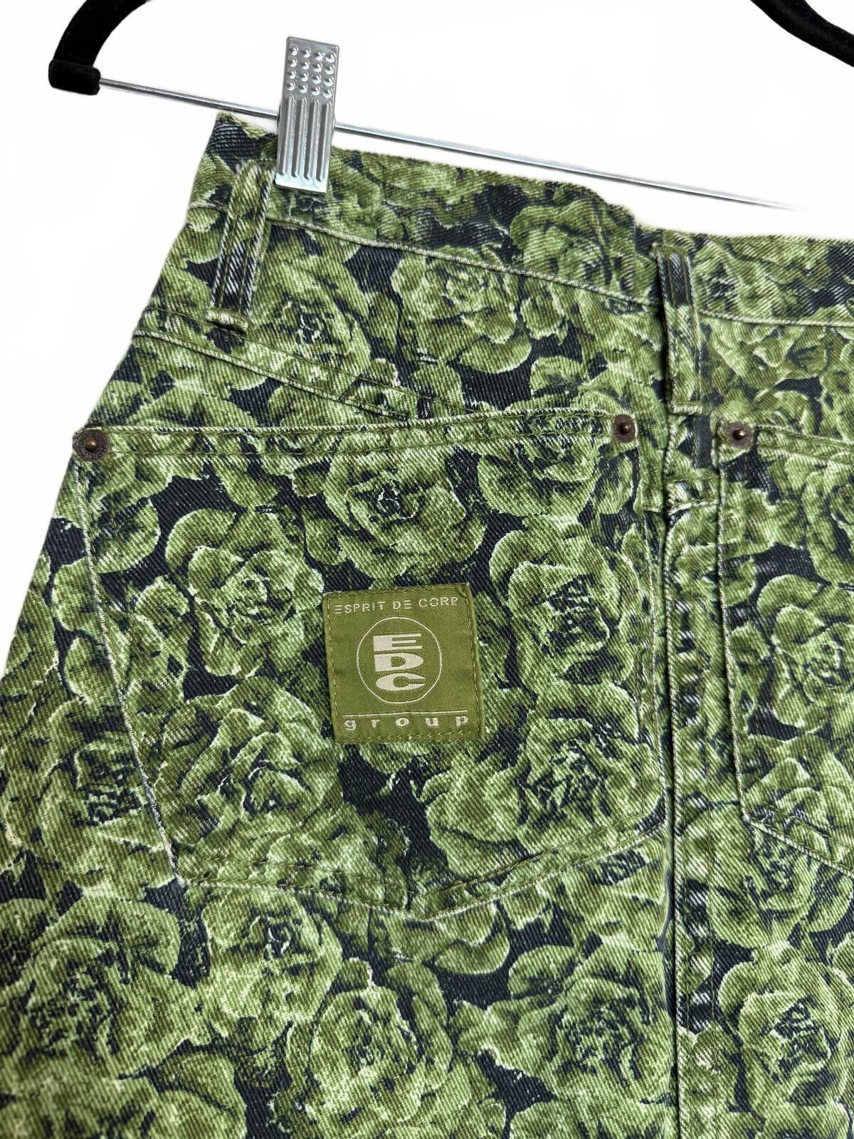 Other Vintage 90s Esprit de Corp Green Floral Pattern Denim Skirt Size 26" / US 2 / IT 38 - 2 Thumbnail