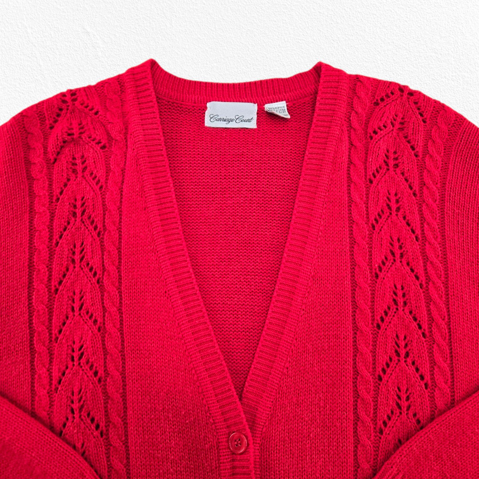 Vintage Y2K Bright Red Pointelle Cardigan Sweater Size Large Size L / US 10 / IT 46 - 4 Thumbnail