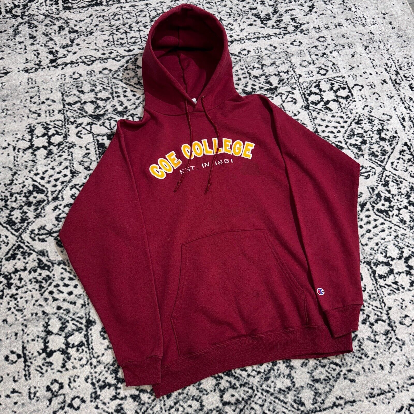 Champion × Vintage Champion Burgundy Cotton Hodie Size M Coe College University Size US M / EU 48-50 / 2 - 3 Thumbnail