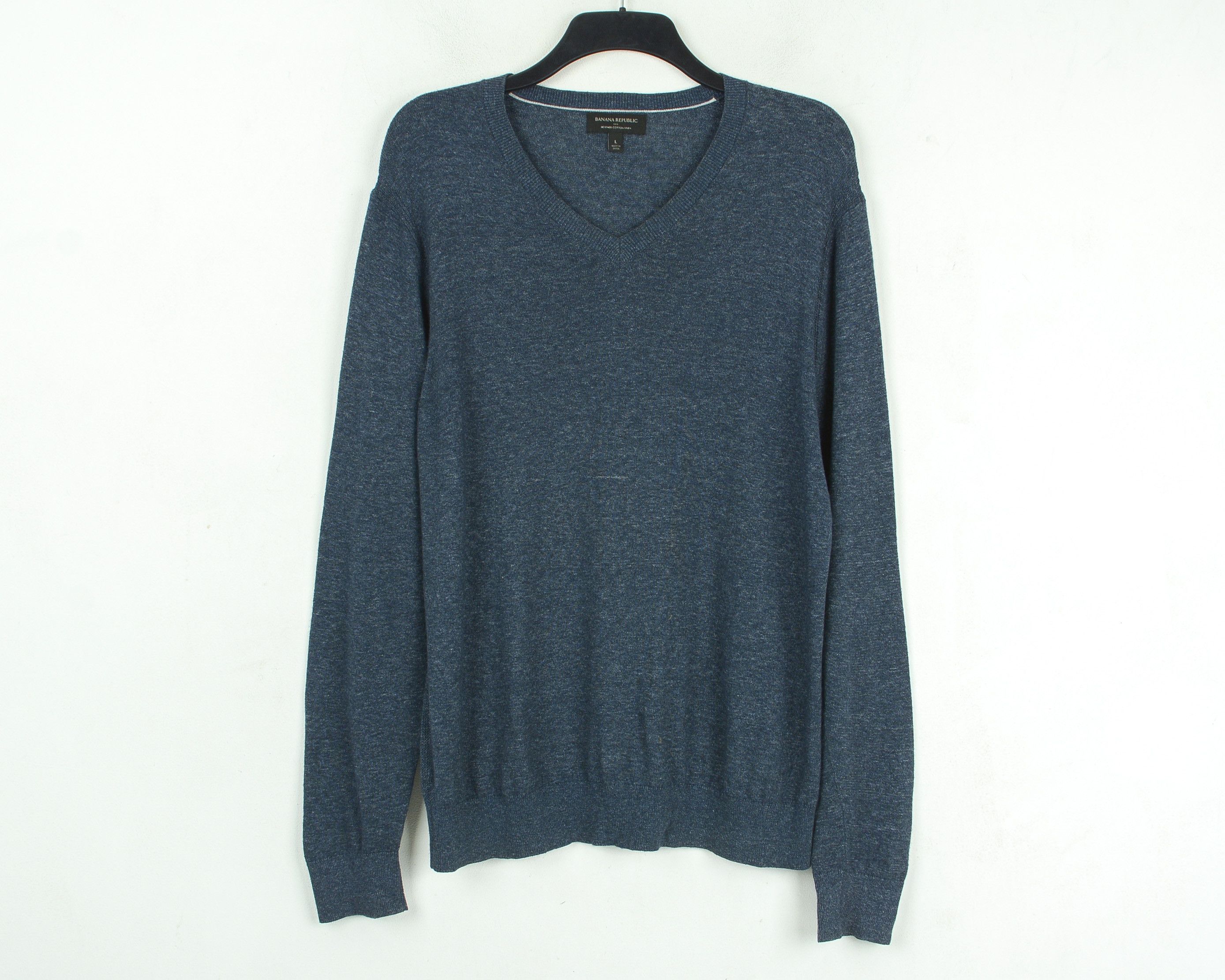 Banana Republic L Jumper Pullover Sweater V-Neck Cotton Knitted Blue Top Size US L / EU 52-54 / 3 - 1 Thumbnail