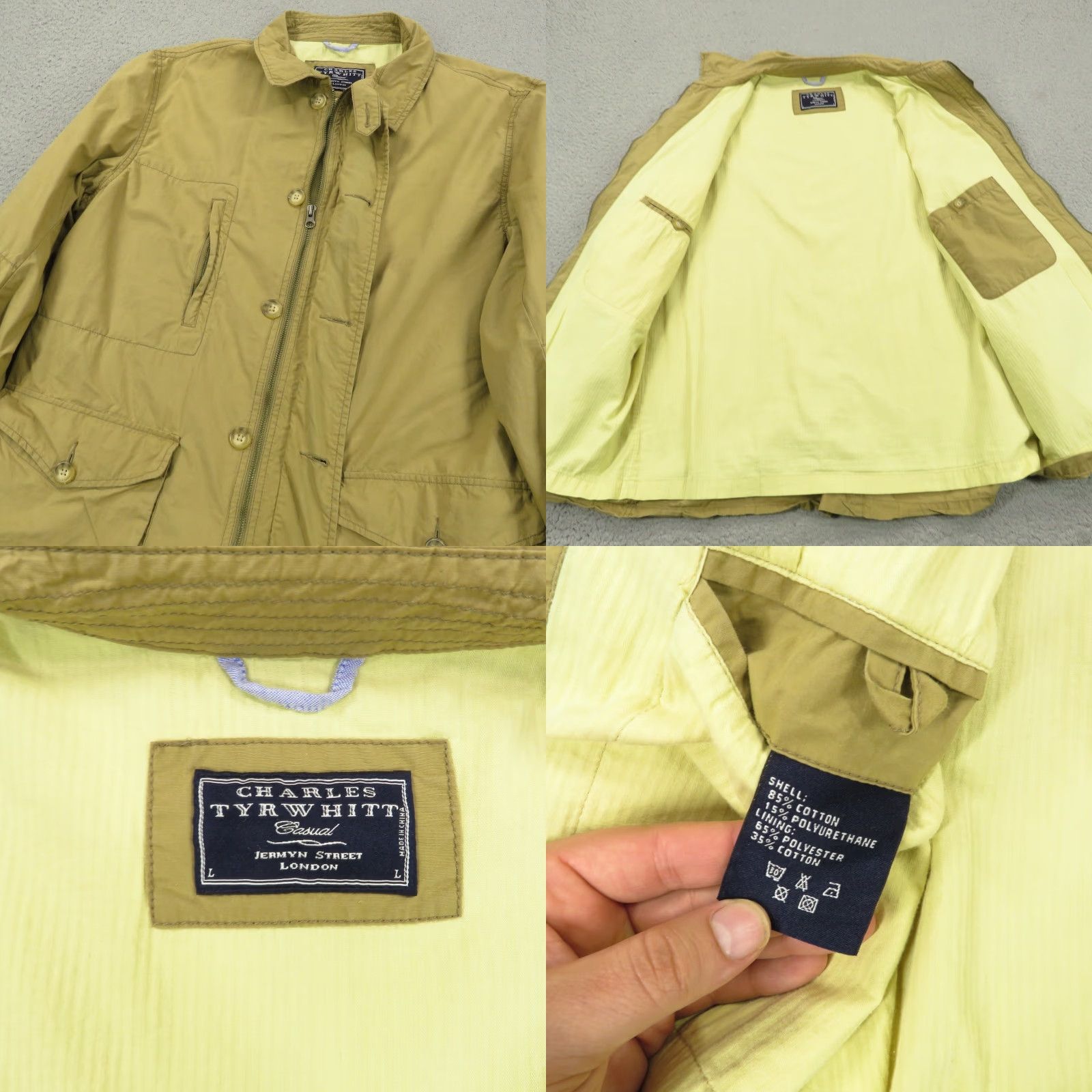 Charles Tyrwhitt Charles Tyrwhitt Jacket Mens L Cotton Khaki Utility Elbow Patch Commuter Zip Size US L / EU 52-54 / 3 - 8 Thumbnail