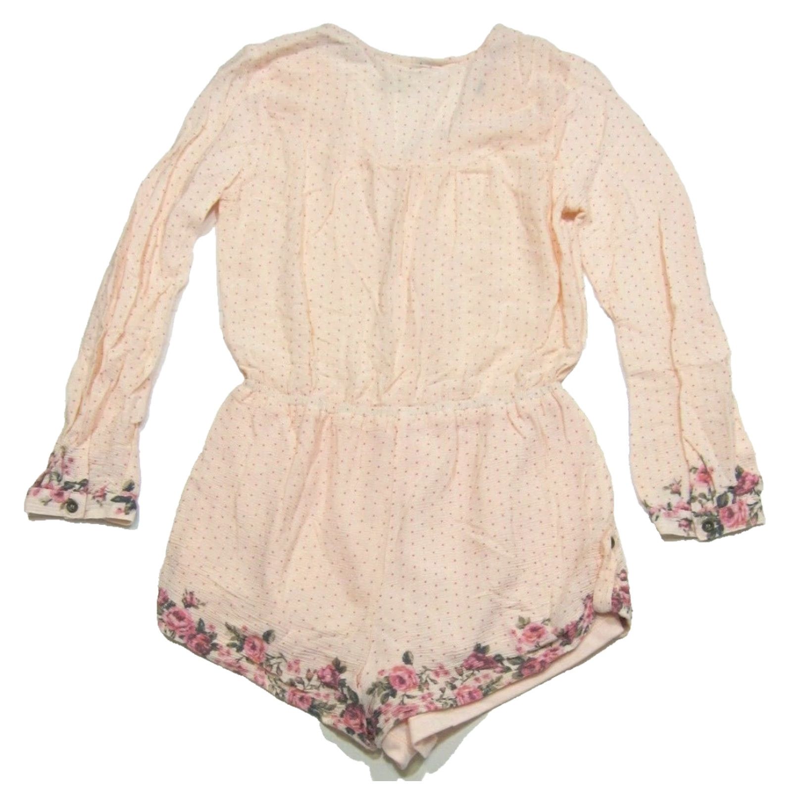 Vintage Mimi Chica 100% Rayon Pink Polka Dot Floral Romper Jumpsuit Women Size Small Size 28" / US 6 / IT 42 - 2 Thumbnail
