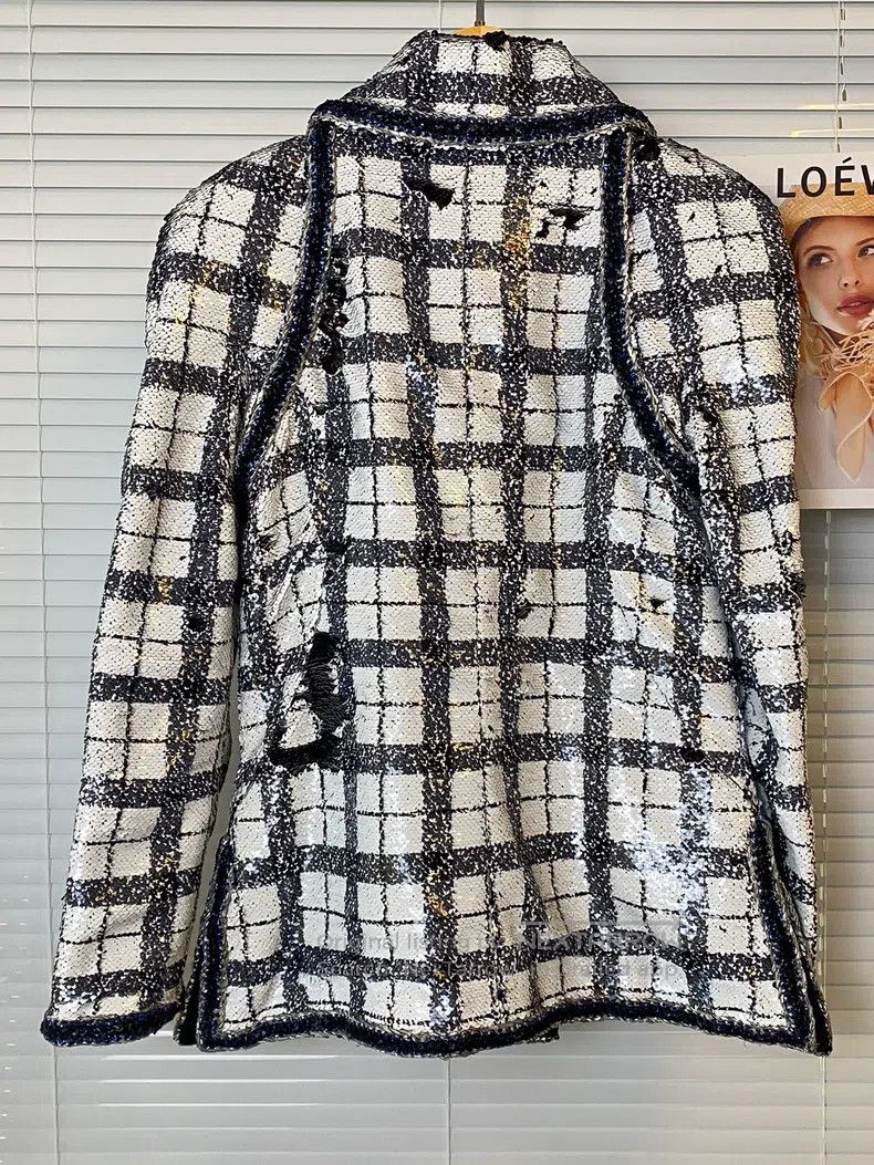 Chanel Chanel Black and white plaid sequin jacket Size S / US 4 / IT 40 - 2 Thumbnail