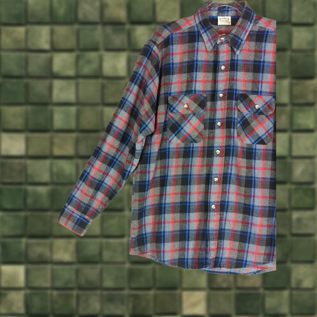 Vintage VINTAGE Five Brother Flannel Button Up Shirt Cotton LT Tall Gray Plaid 80s USA Cabincore Lumberjack Camp Button-Up Pocketed Long Sleeve Regular Mens Size US L / EU 52-54 / 3 - 1 Thumbnail