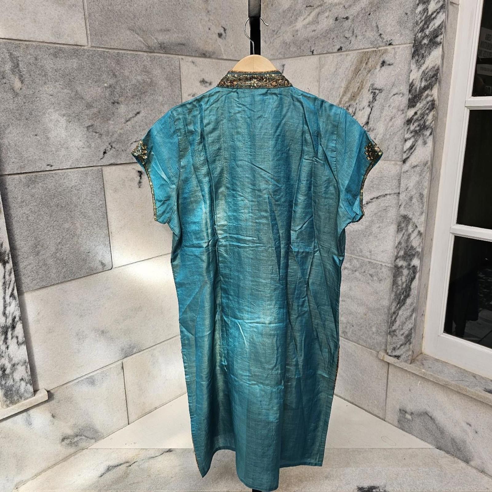Other Women's Teal and Gold Kurta Style Dress Size M / US 6-8 / IT 42-44 - 5 Thumbnail