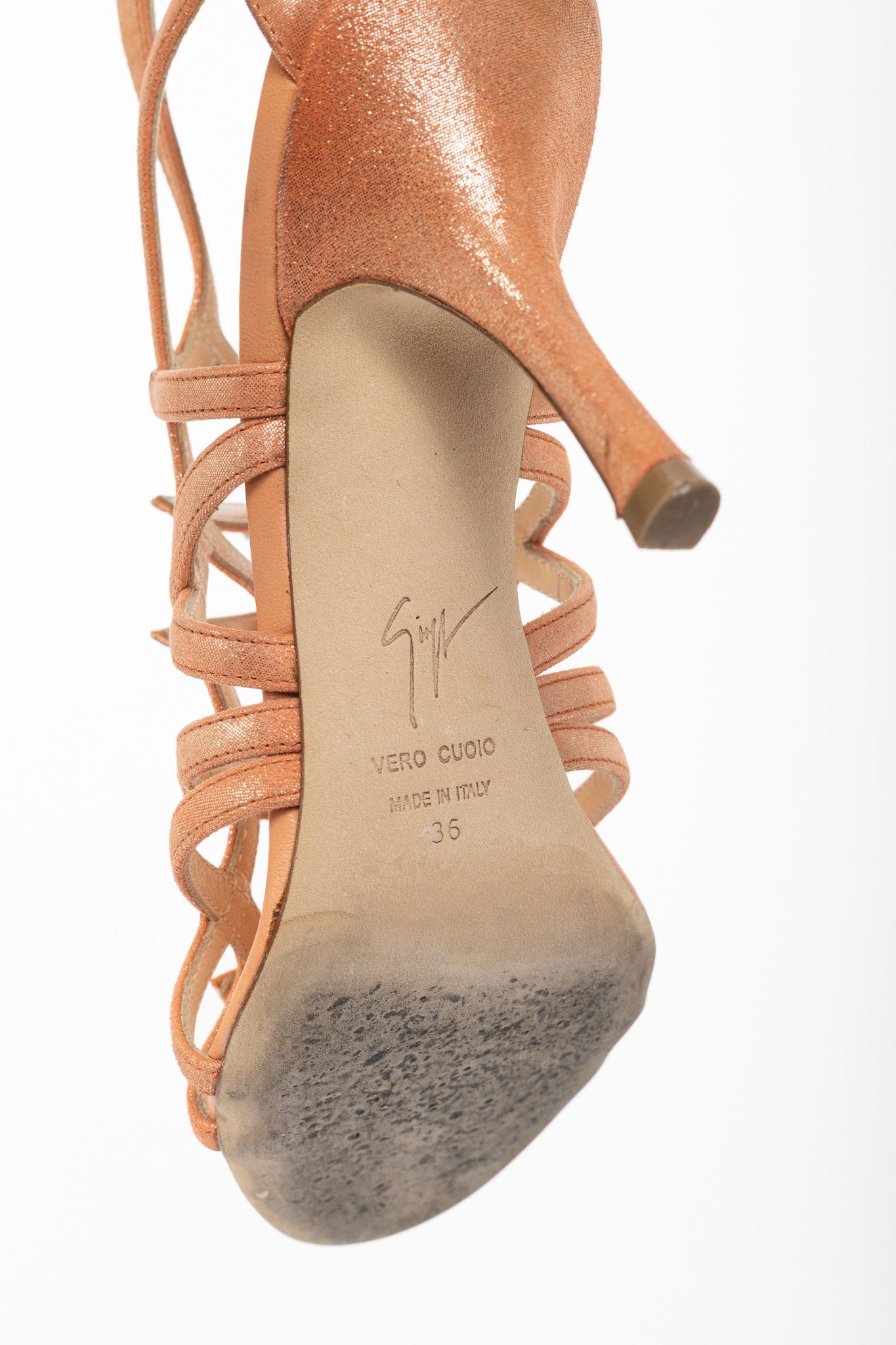 Giuseppe Zanotti Giuseppe Zanotti Metallic Coral Suede Strappy Sandals Size US 5.5 / IT 35.5 - 5 Thumbnail