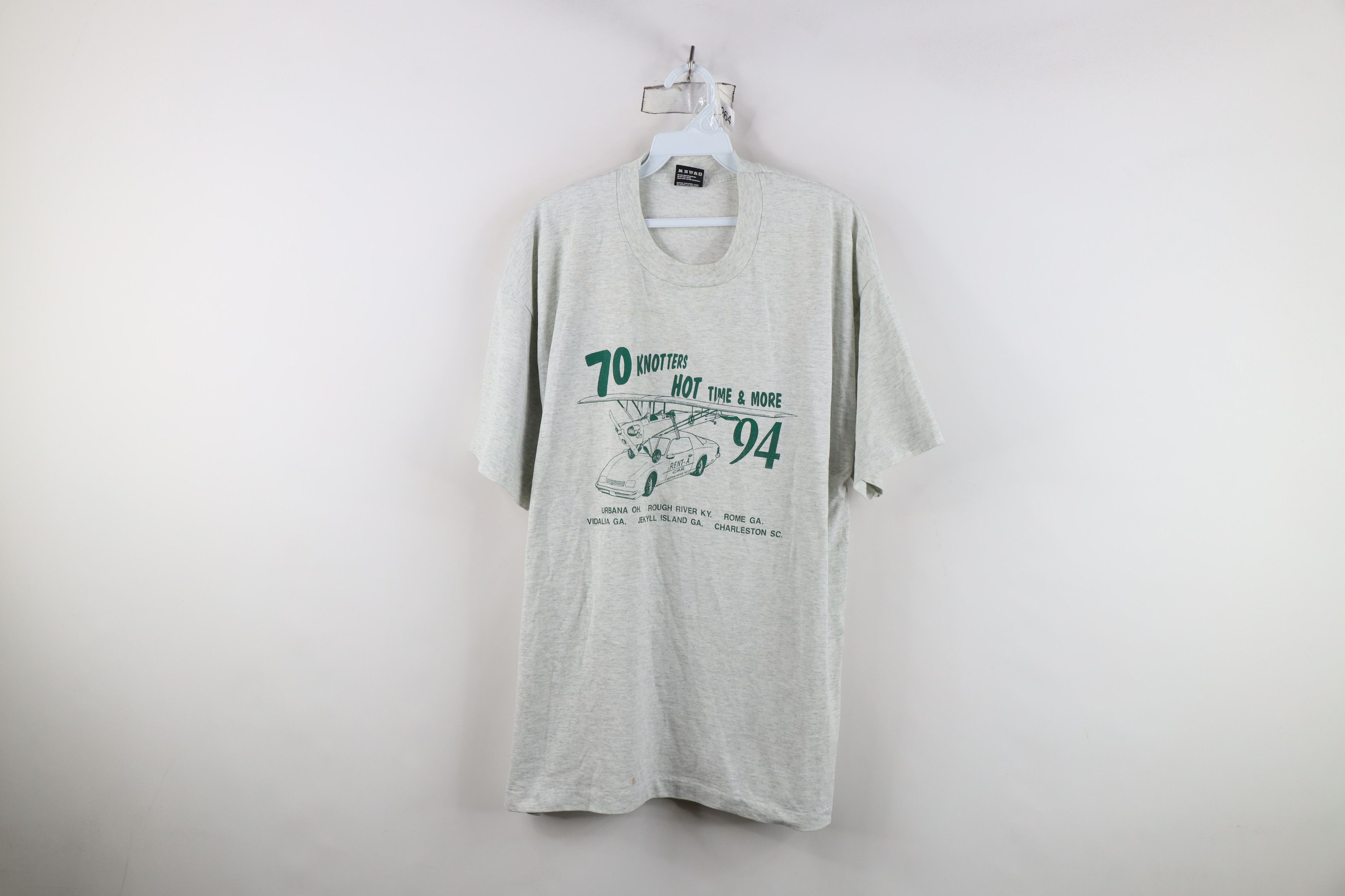 Vintage Vintage 90s Hot Time Airplane Short Sleeve T-Shirt Gray USA Size US XL / EU 56 / 4 - 1 Thumbnail