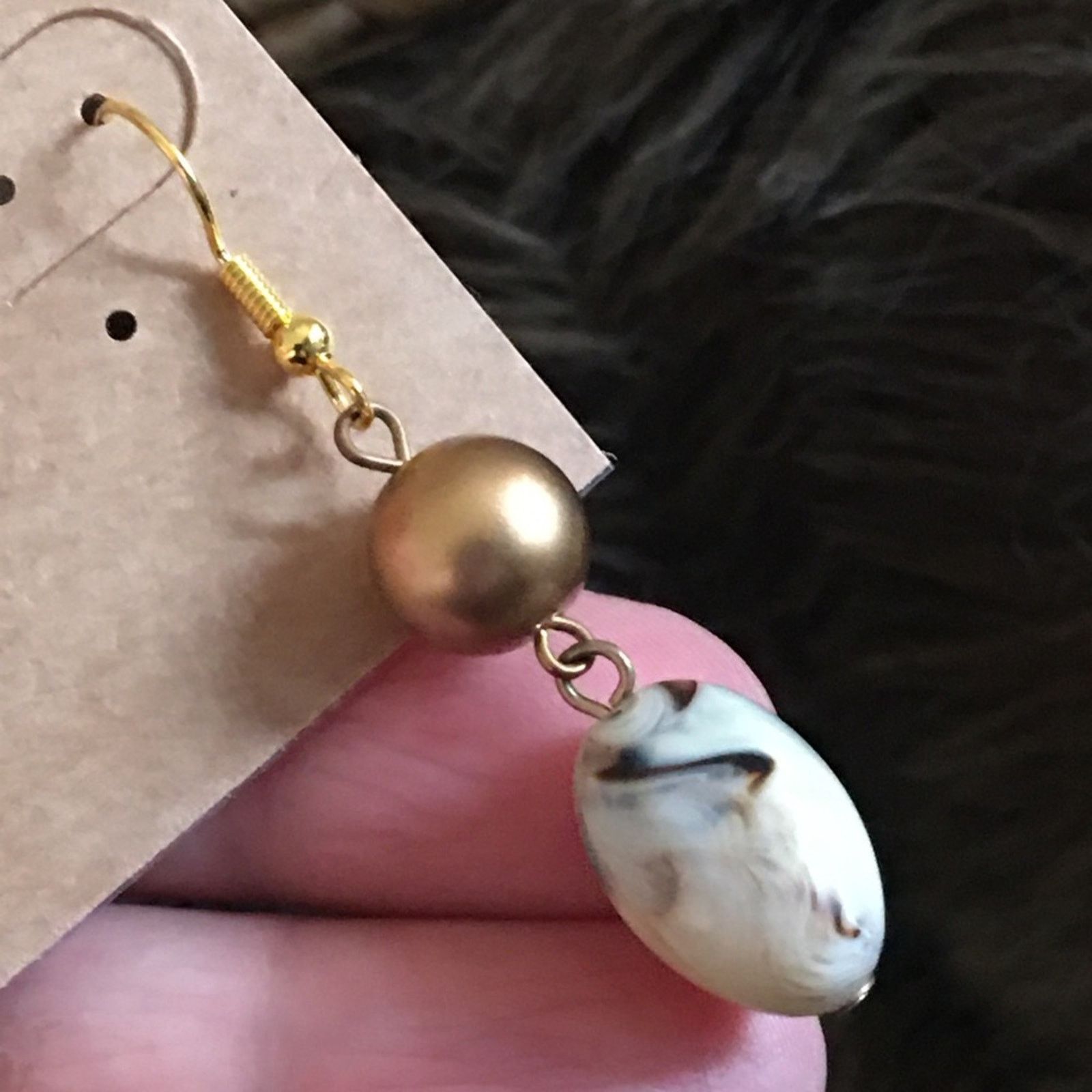 Jewelry Elegant matte gold & marble bead dangle earrings Size ONE SIZE - 3 Thumbnail