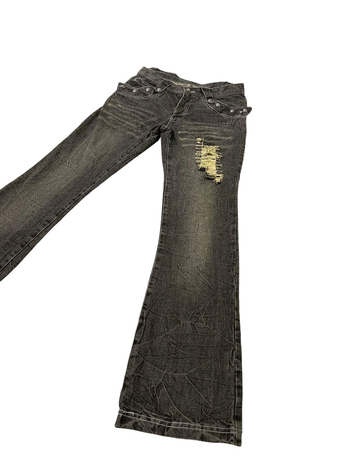 Japanese Brand Flare Jeans Shinehill Faded Distress Low Rise Boot Cut 1🟦4 Size US 30 / EU 46 - 1 Thumbnail