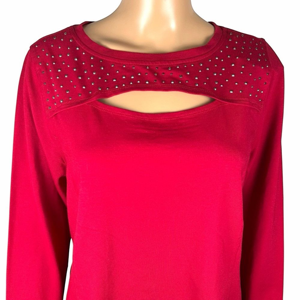 Other NWT New Belle By Kim Gravel Cut out Embellished Red Top Tun Size L / US 10 / IT 46 - 2 Thumbnail