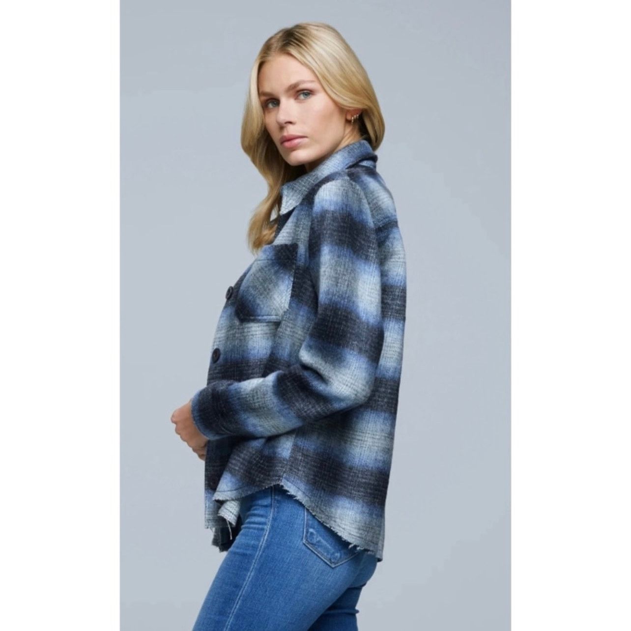 L'AGENCE L'AGENCE Angelica Plaid Shirt Jacket Blue Wool Blend Size L Size L / US 10 / IT 46 - 2 Thumbnail