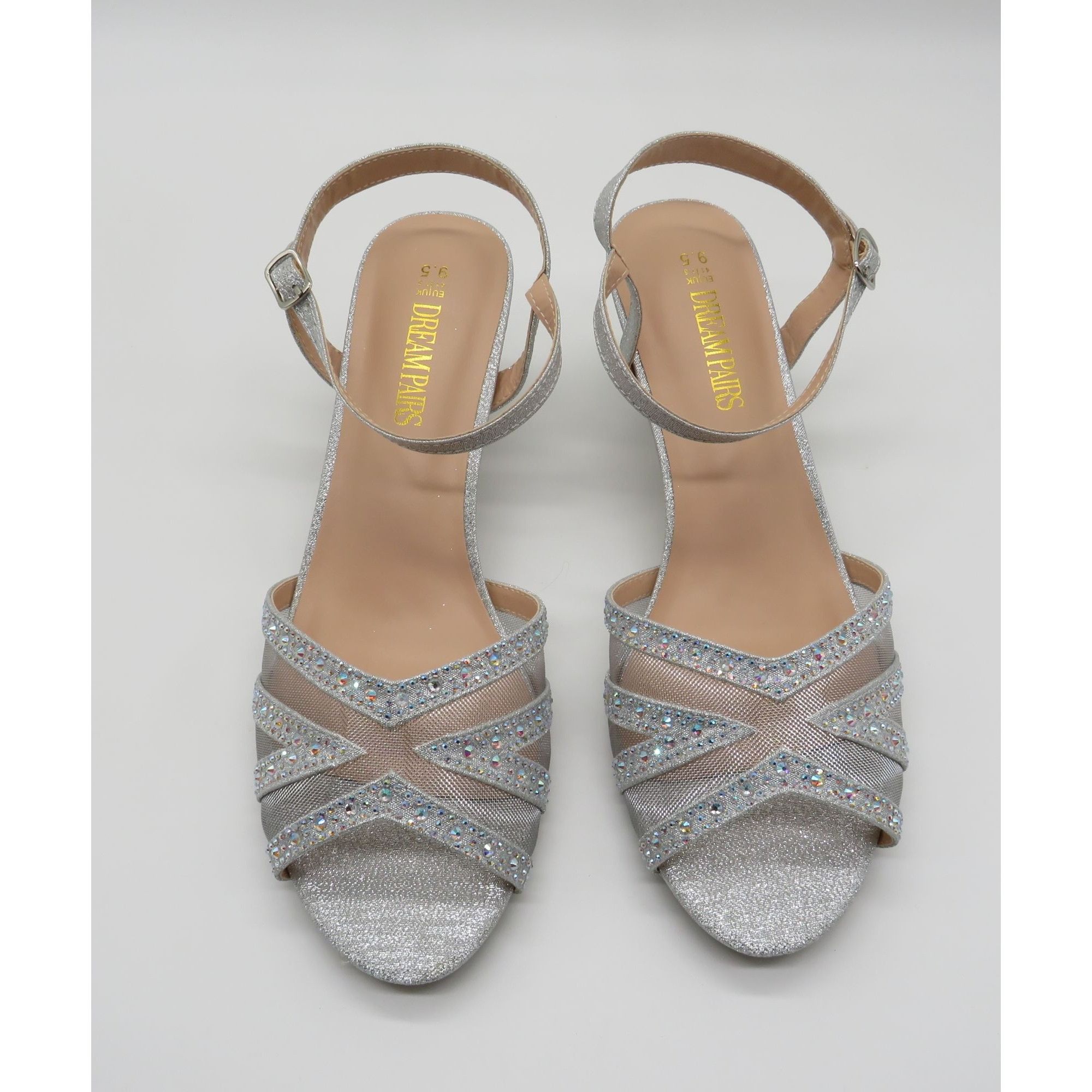 Other Dream Pairs Silver Rhinestone Mesh Strappy Kitten Heel Sanda Size US 9.5 / IT 39.5 - 1 Thumbnail