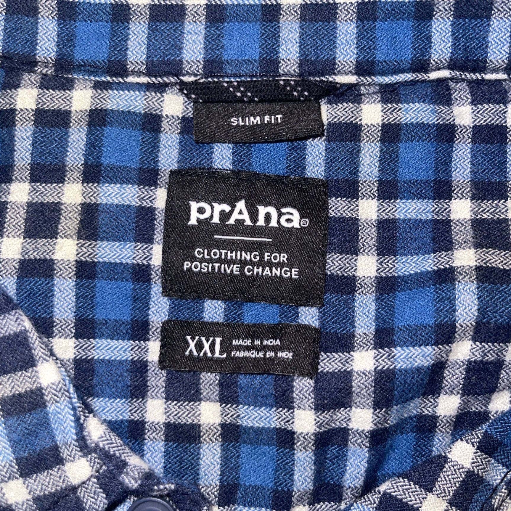 Prana PrAna Los Feliz Flannel Shirt Admiral Blue White Plaid Men’s XXL Slim Fit NWT Size US XXL / EU 58 / 5 - 2 Thumbnail