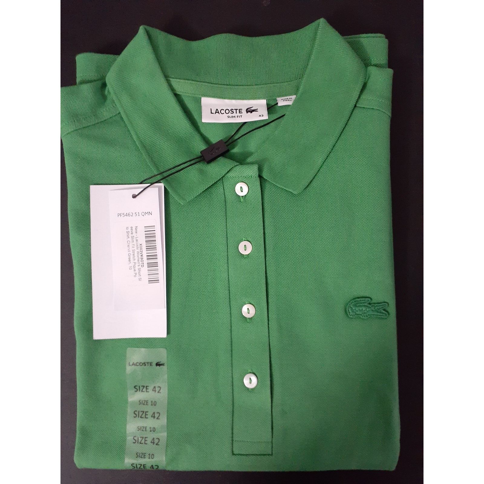 Lacoste Lacoste Women's Slim Fit Stretch Mini Pique Polo Green 10 Size L / US 10 / IT 46 - 2 Thumbnail