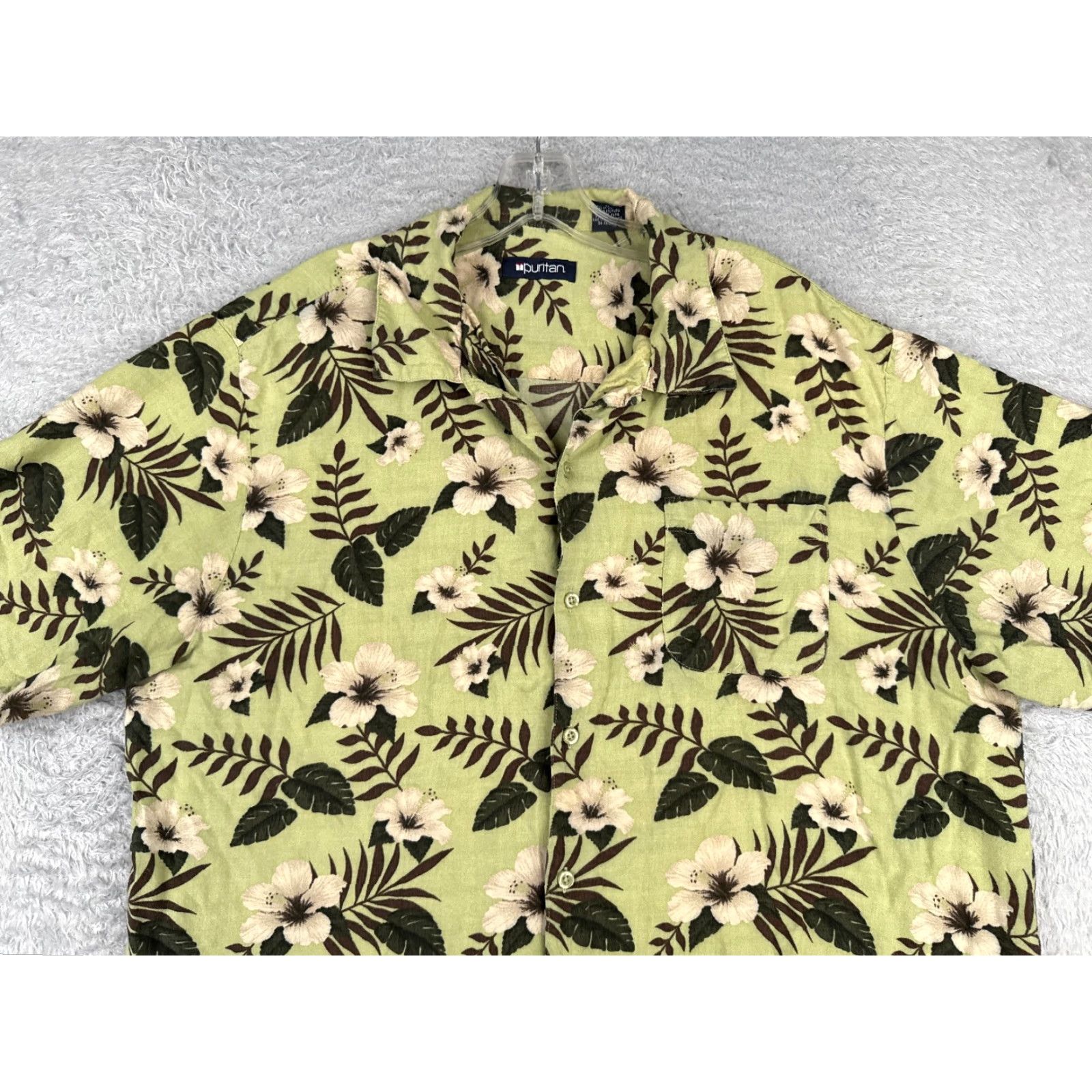 Vintage Puritan Shirt Men Extra Large Green Floral Hawaiian 100% Rayon Short Sleeve Button-Up Size US XL / EU 56 / 4 - 4 Thumbnail