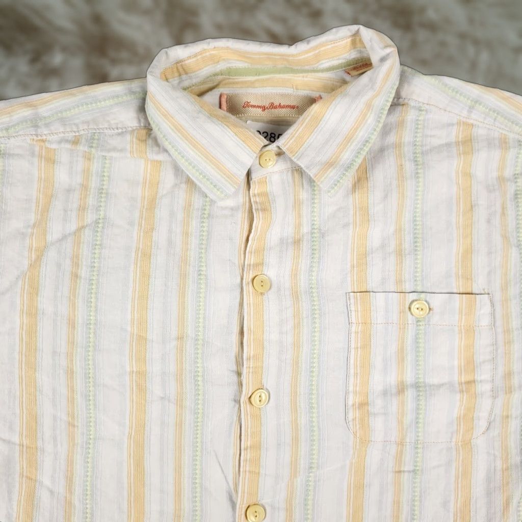 Tommy Bahama Tommy Bahama Shirt Mens XL Beige Striped Linen Cotton Button Up Short Sleeve Size US XL / EU 56 / 4 - 1 Thumbnail
