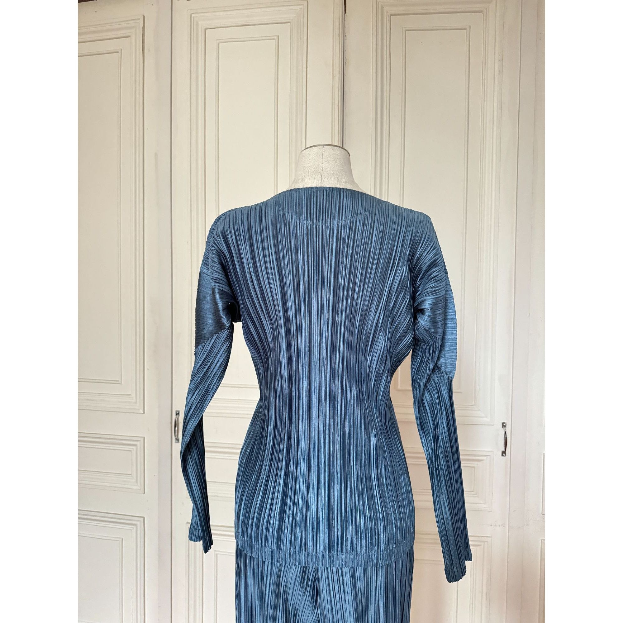 Issey Miyake Iridescent Blue Pleated Pants Suit Size M / US 6-8 / IT 42-44 - 4 Thumbnail