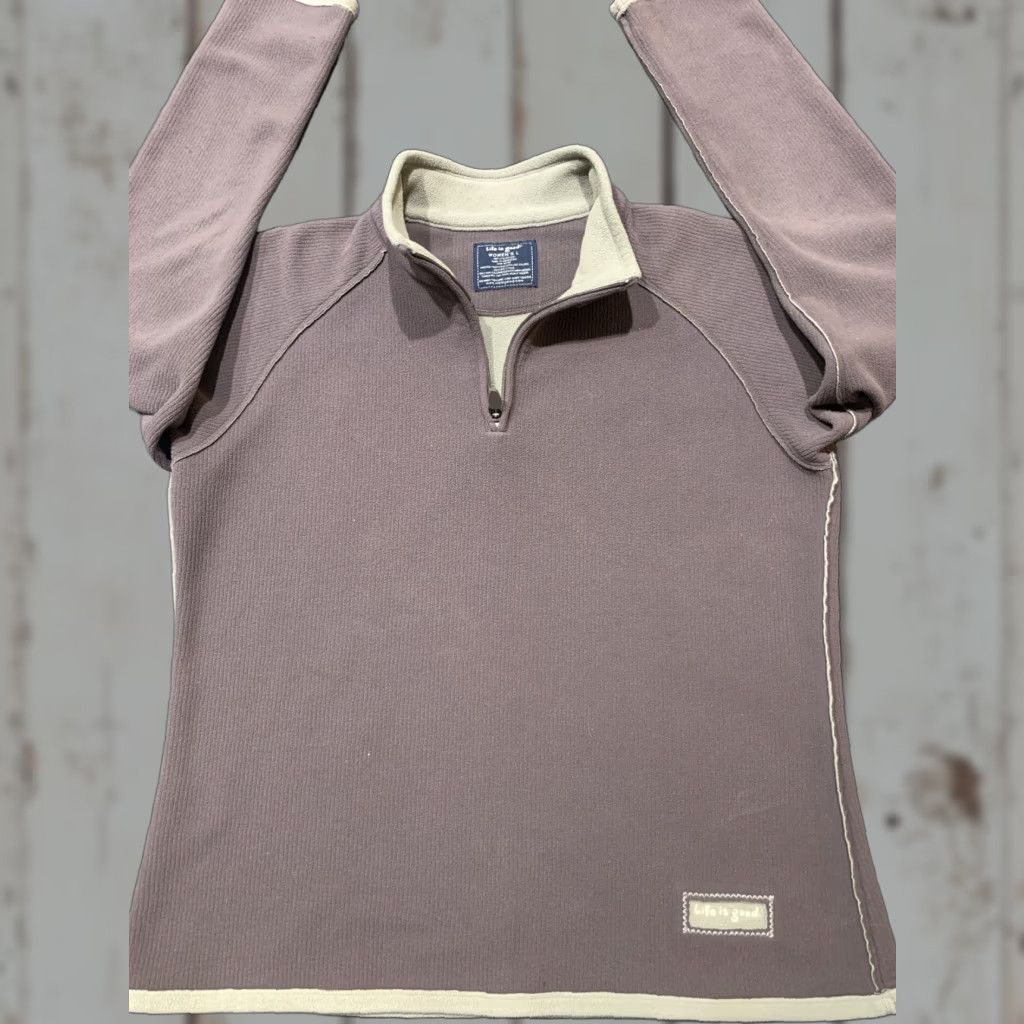 Life is Good Life is Good Women's L Brown 1/4 Zip Polyester Fleece Sweater Casual Pullover Crew Neck Long Sleeve Logo Solid Cotton Lining Classic Regular - Skin? Size L / US 10 / IT 46 - 1 Thumbnail