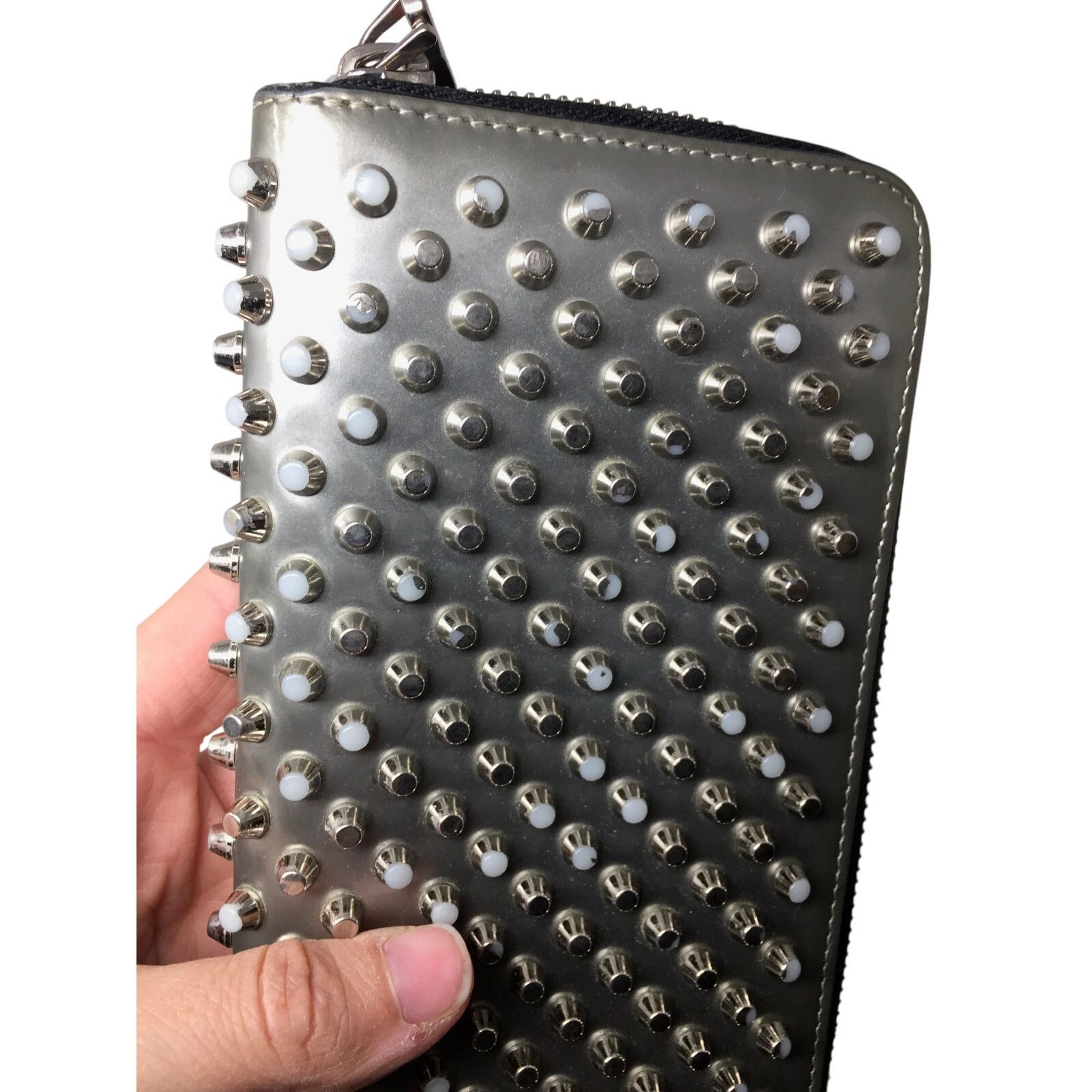 Christian Louboutin Christian Louboutin Silver Studded Zip Around Long Wallet Size ONE SIZE - 7 Thumbnail