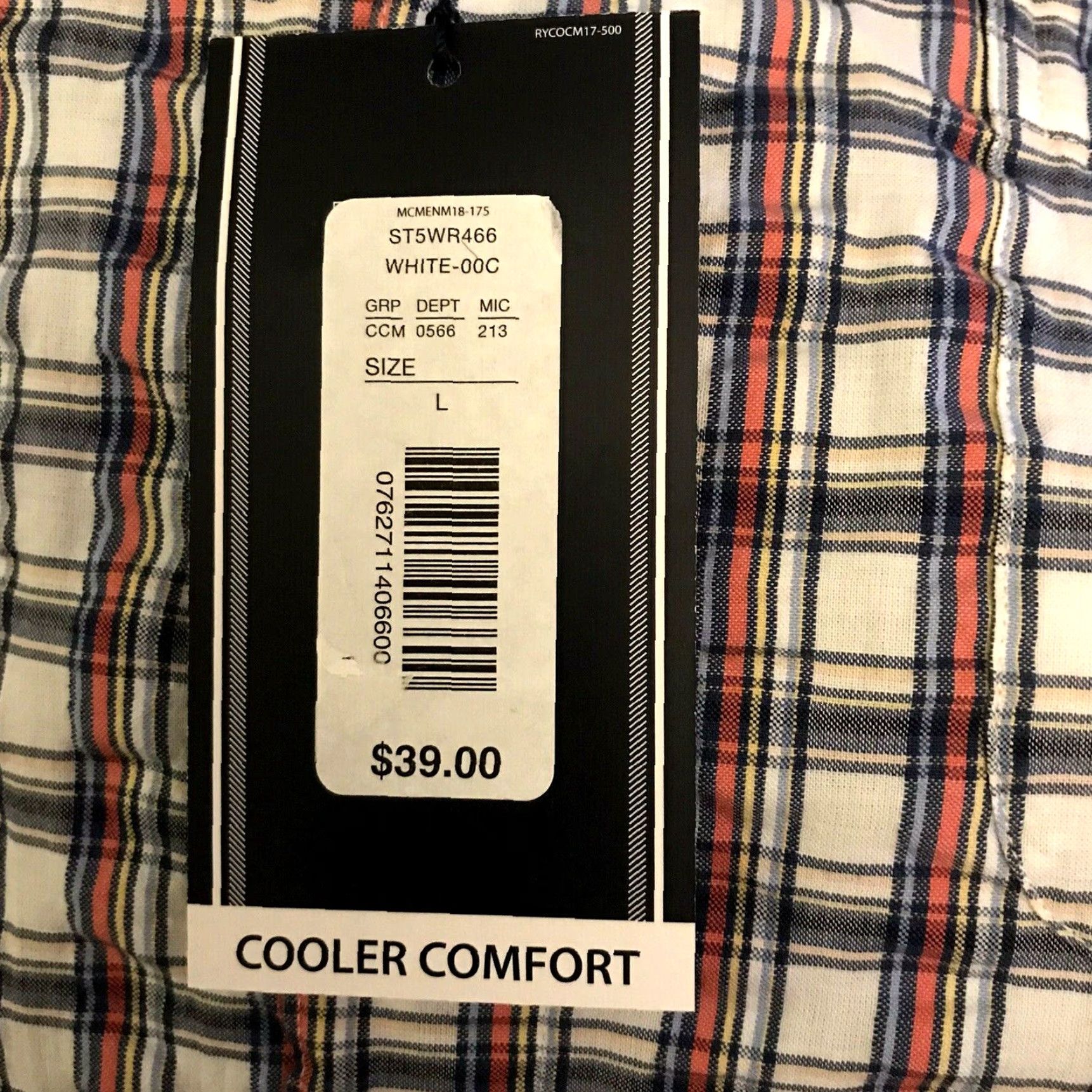 Roundtree & Yorke Roundtree Yorke Shirt Mens Large Cooler Comfort White Plaid Seersucker Button-Down NEW Size US L / EU 52-54 / 3 - 6 Thumbnail