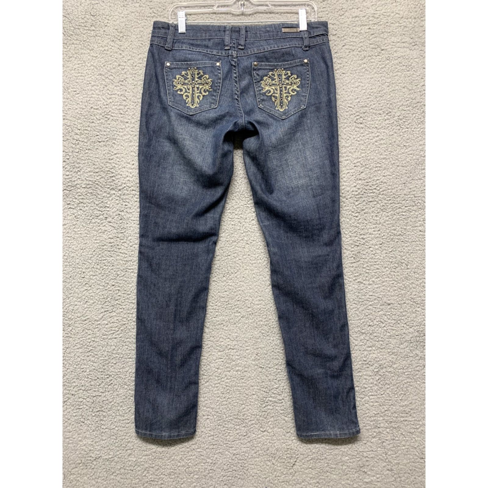 Vintage ZD Blue Jeans Womens Size 9 Low Rise 33W x 31.5L Dark Wash Rivets Embellished 5-Pocket Design Womens Jeans Slim Regular Size 30" / US 8 / IT 44 - 4 Thumbnail