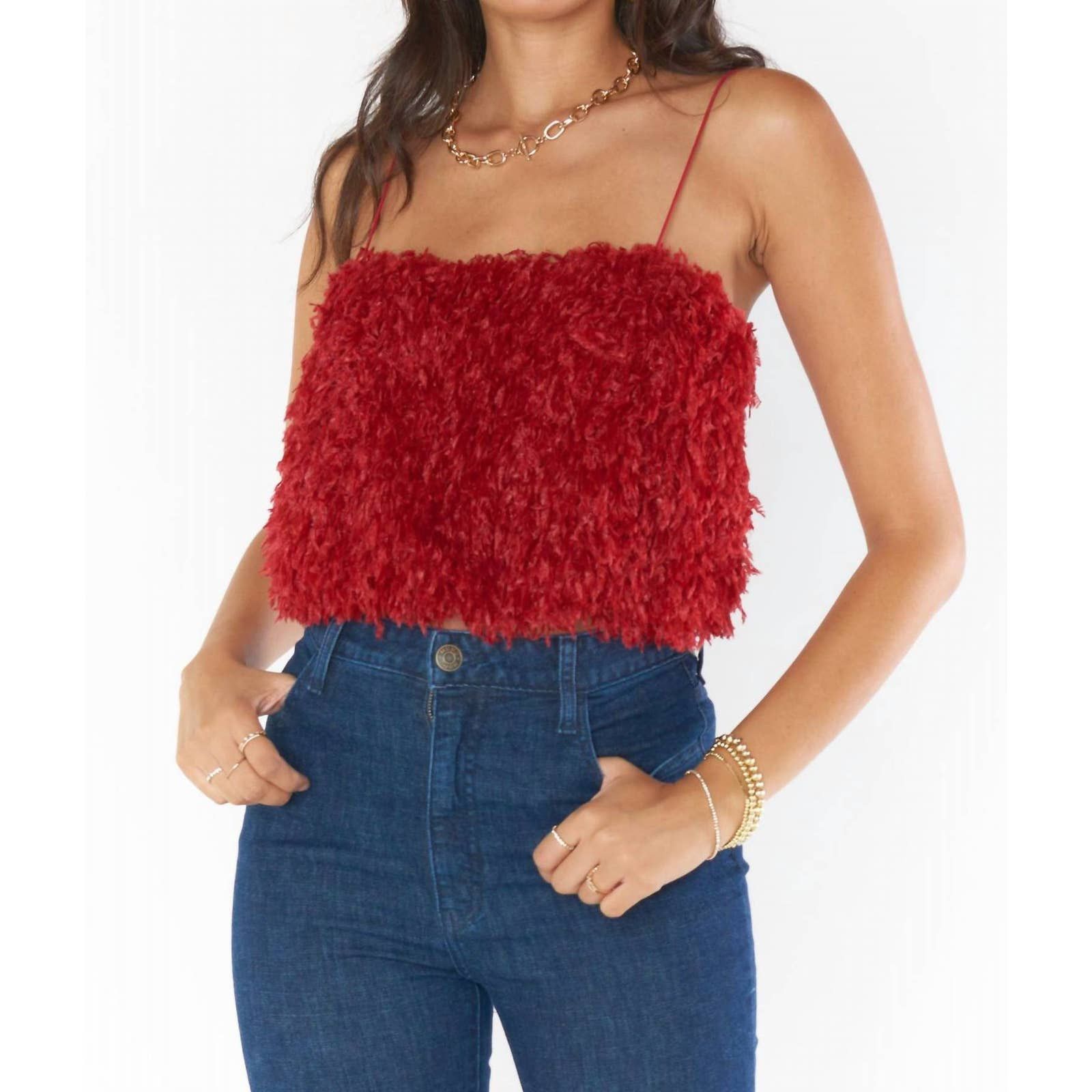 Show Me Your MuMu She Cute Top In Red Faux Feathers | Grailed