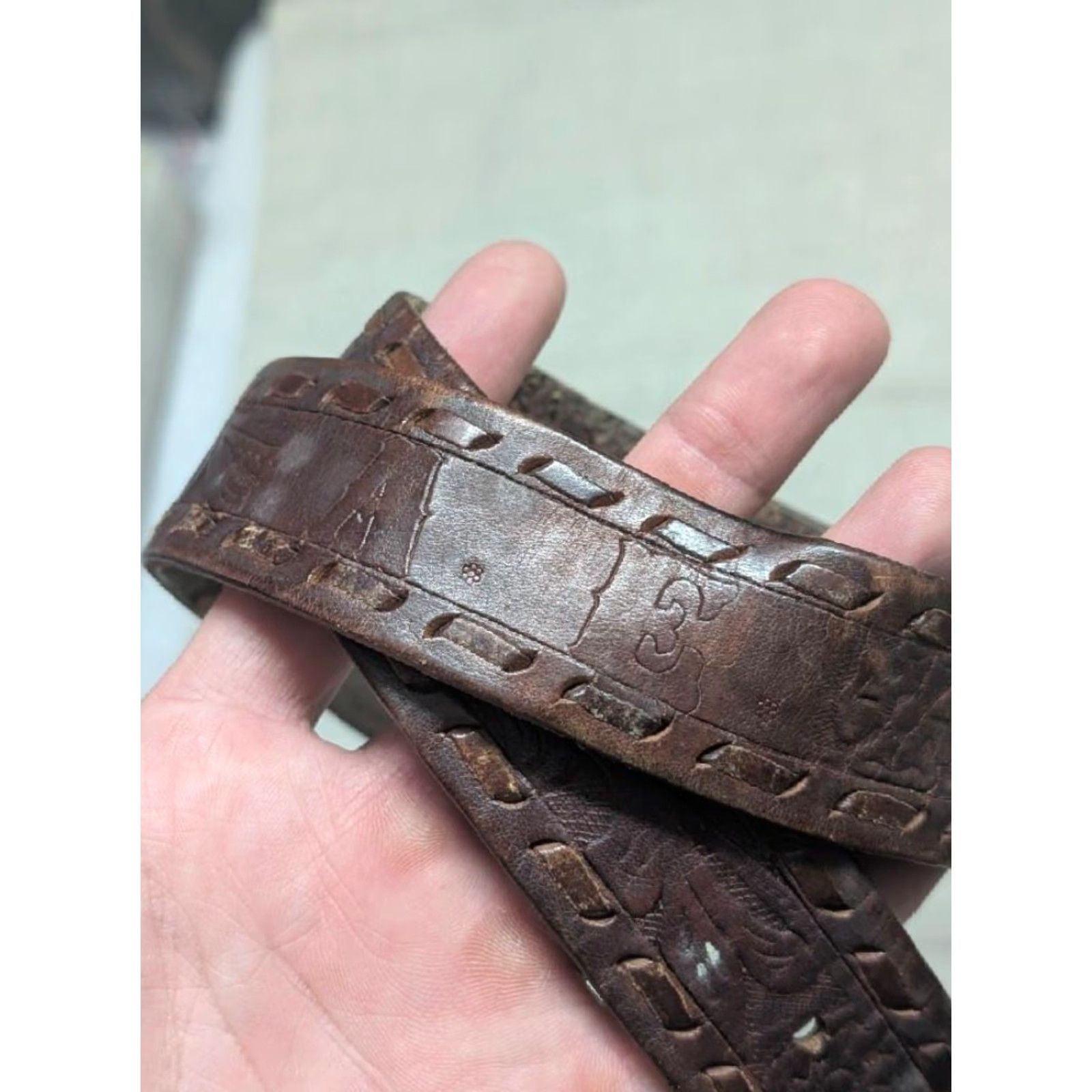 Vintage VINTAGE handcrafted western belt CF floral scroll cowhide leather 34 brown AE custom laced belt Mens Adults 34 brown vintage western belt Size 34 - 7 Thumbnail