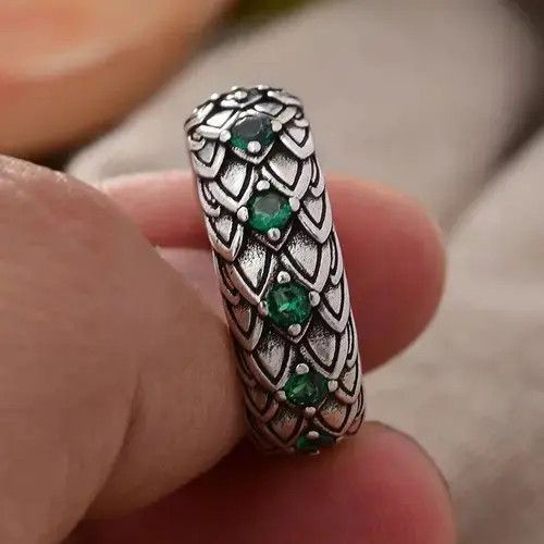 Jewelry Retro Green Crystal Scales Ring Size ONE SIZE - 2 Thumbnail
