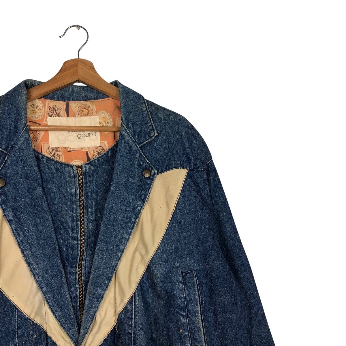 Japanese Brand × Vintage 📌Vtg Denim Bomber Jacket Gourd Double Collar Issey Miyake Size US M / EU 48-50 / 2 - 7 Thumbnail