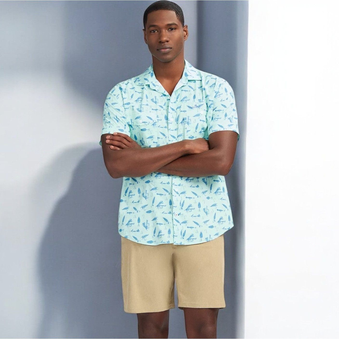 Izod Izod Sunshield Performance Short Sleeve Printed Button Down Size US L / EU 52-54 / 3 - 4 Thumbnail